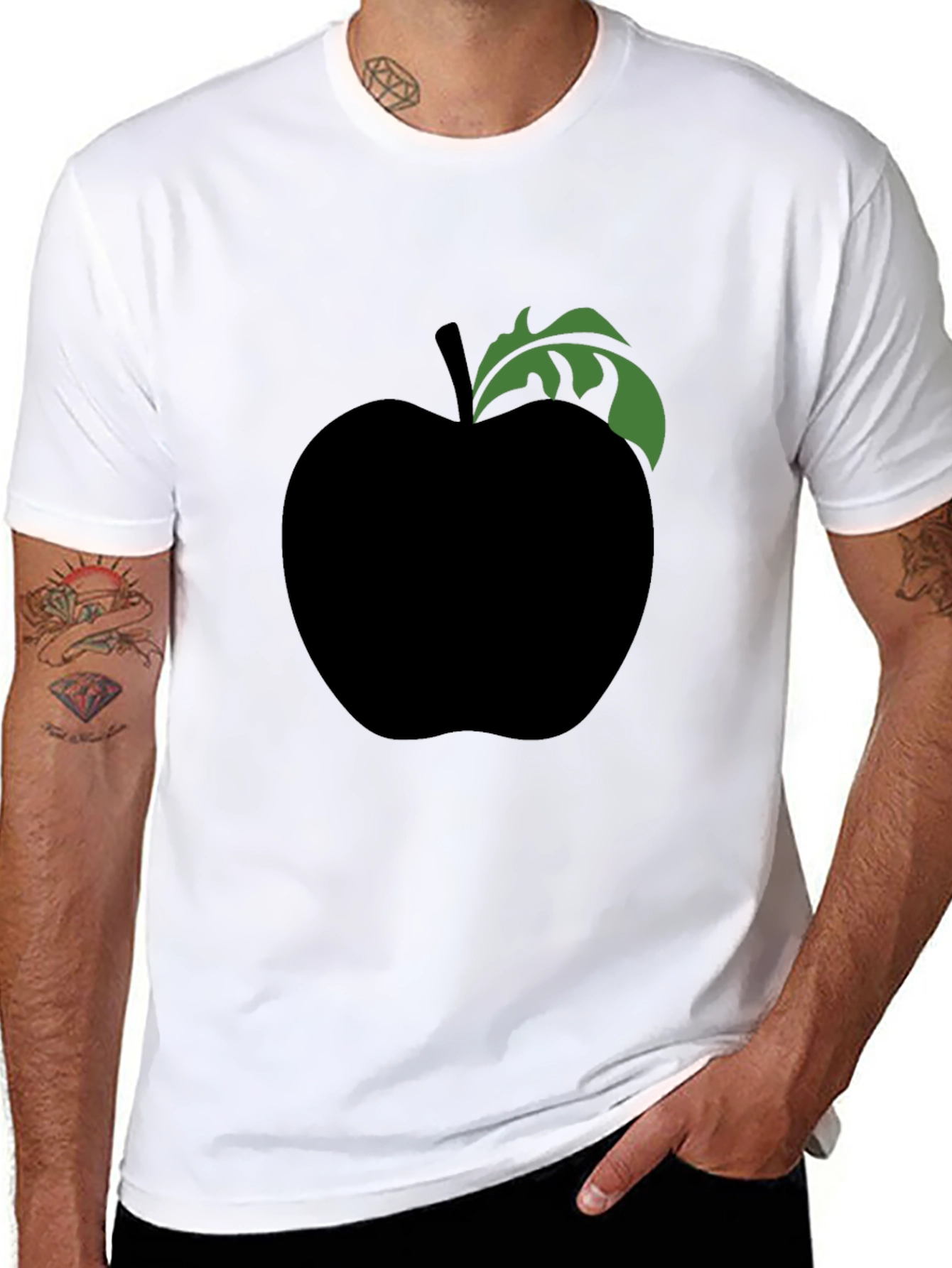Black Apple Graphic Tee - Modern Casual Shirt