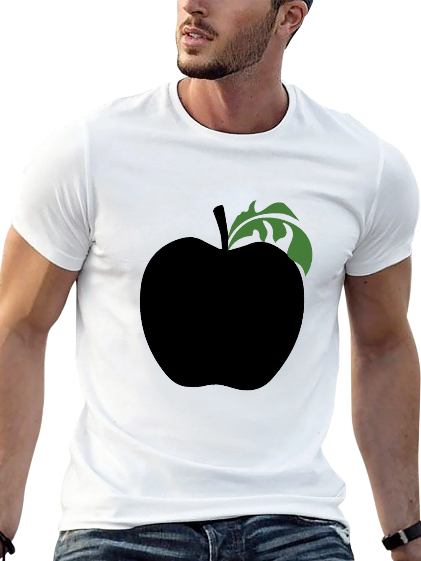 Black Apple Graphic Tee - Modern Casual Shirt