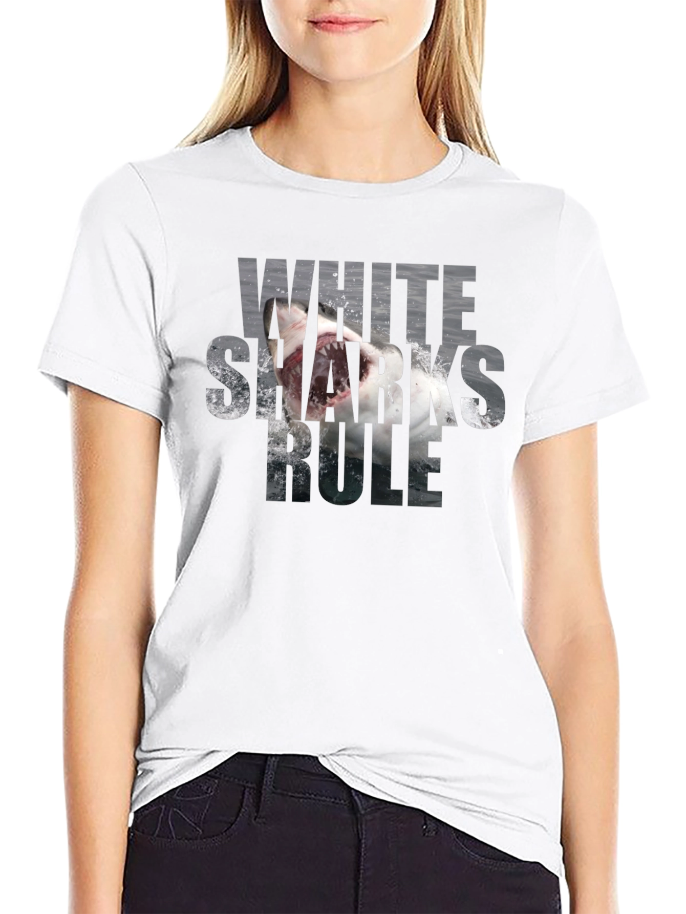 White Sharks Rule T-Shirt - Black Graphic Tee