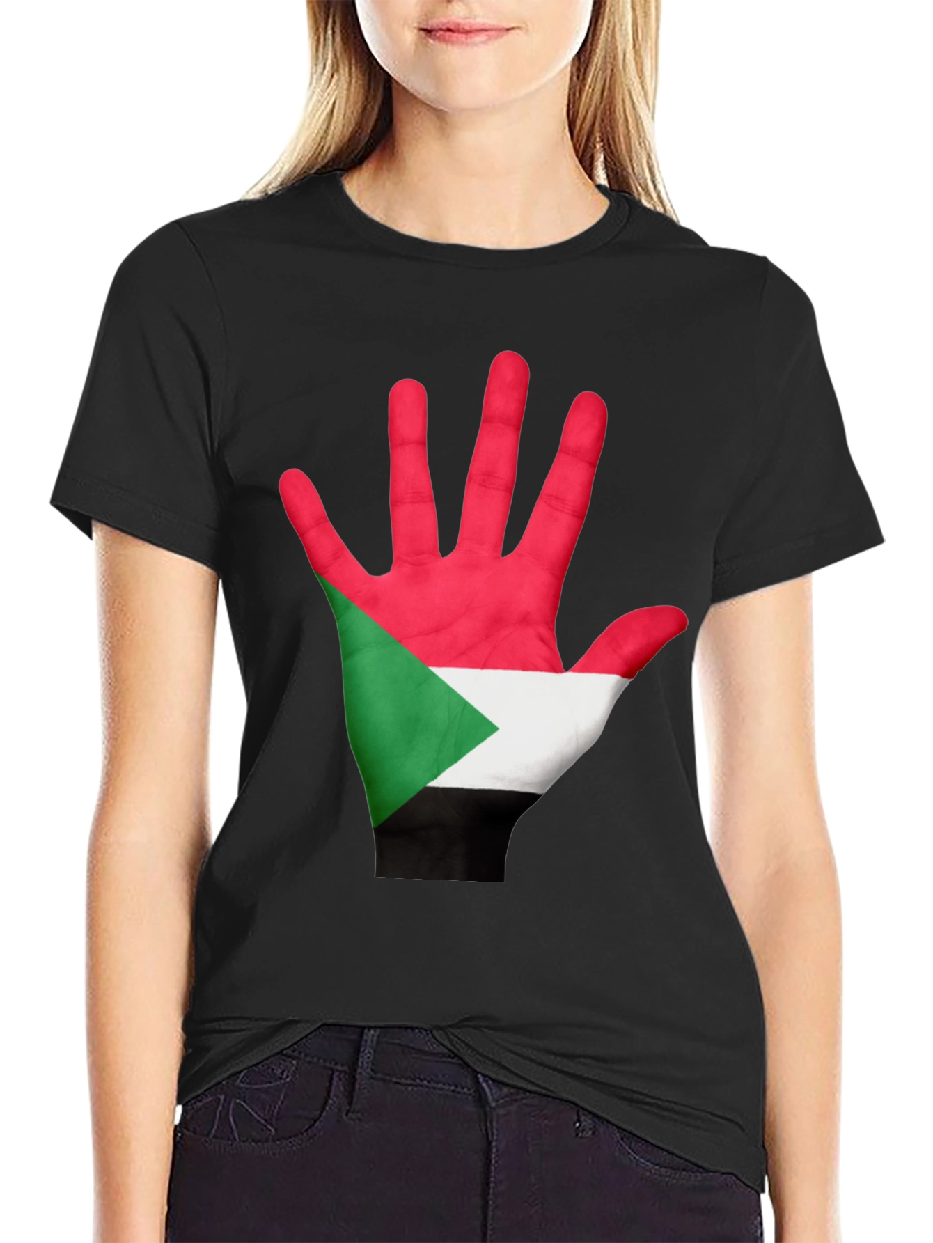 Sudan Flag Hand T-Shirt - Black