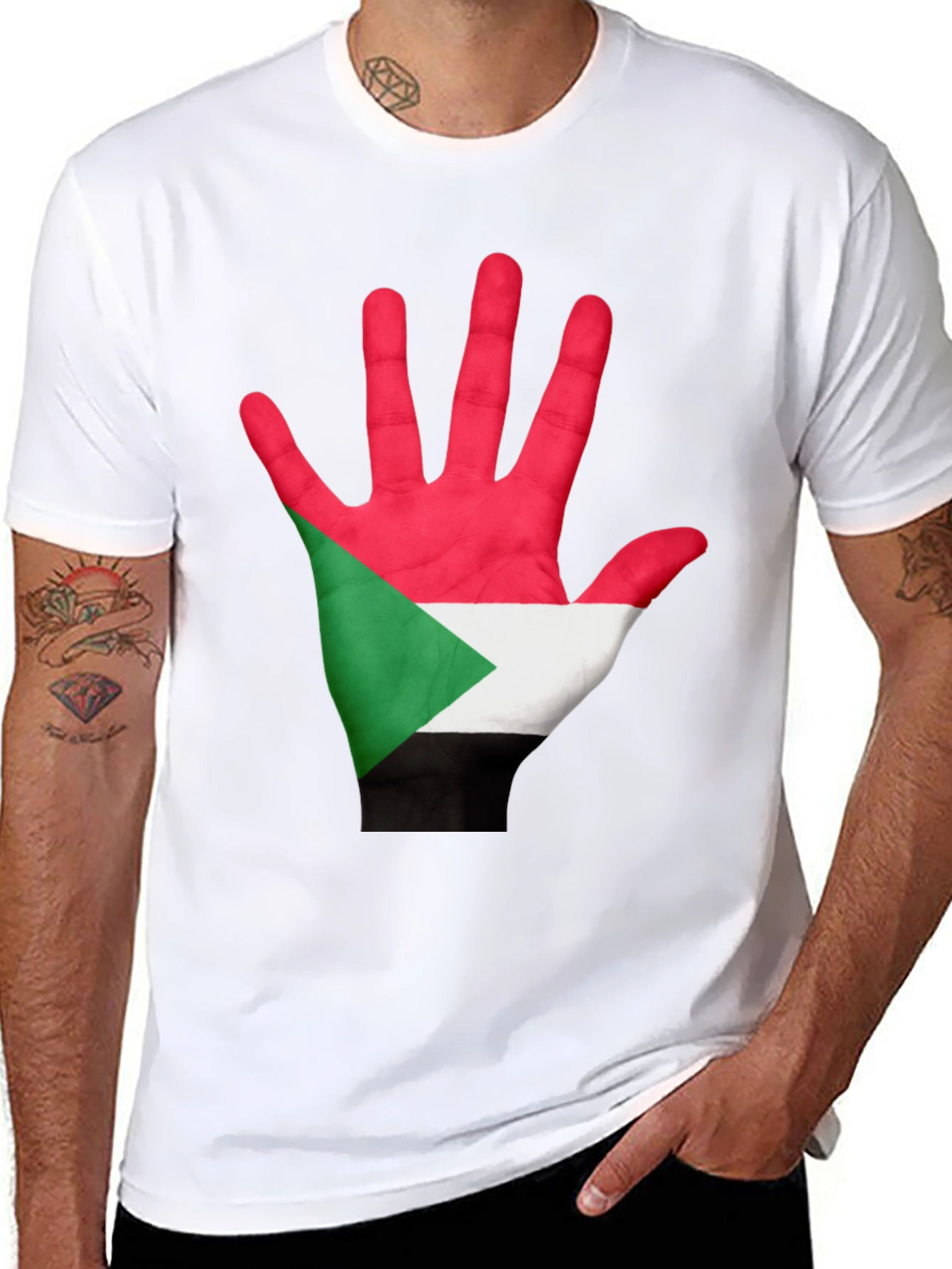 Sudan Flag Hand T-Shirt - Black