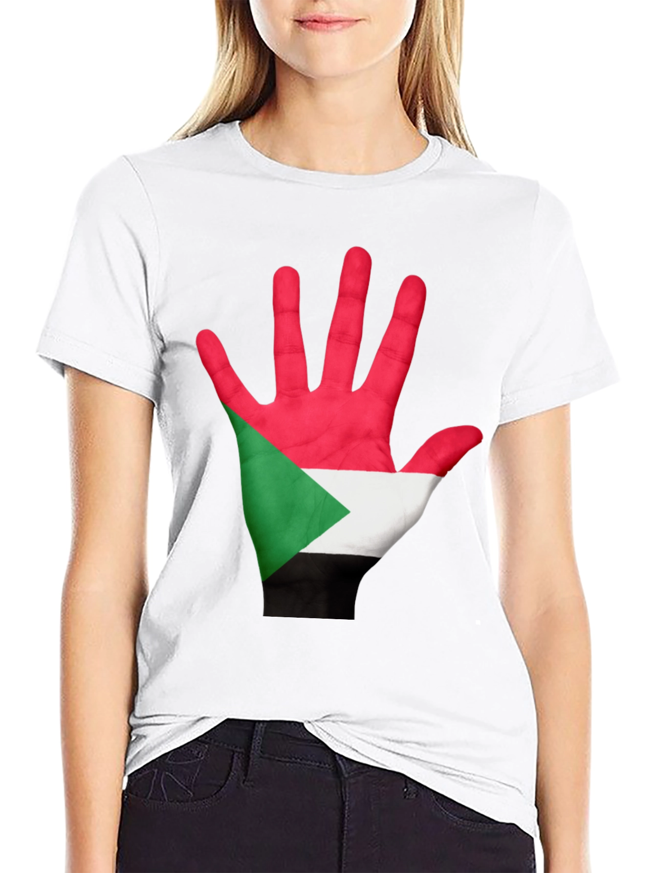 Sudan Flag Hand T-Shirt - Black