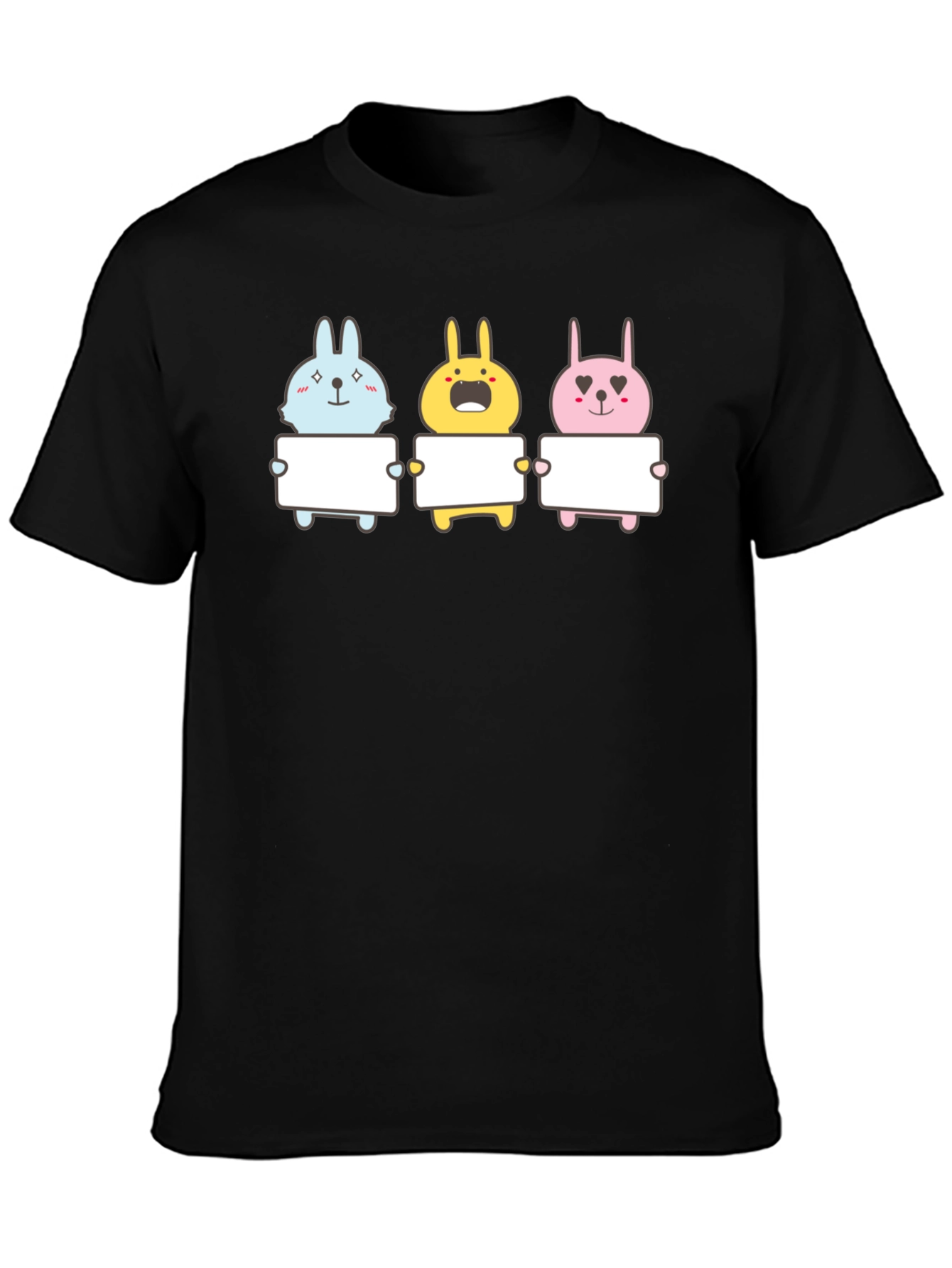Cute Bunny Trio Graphic Tee - Black