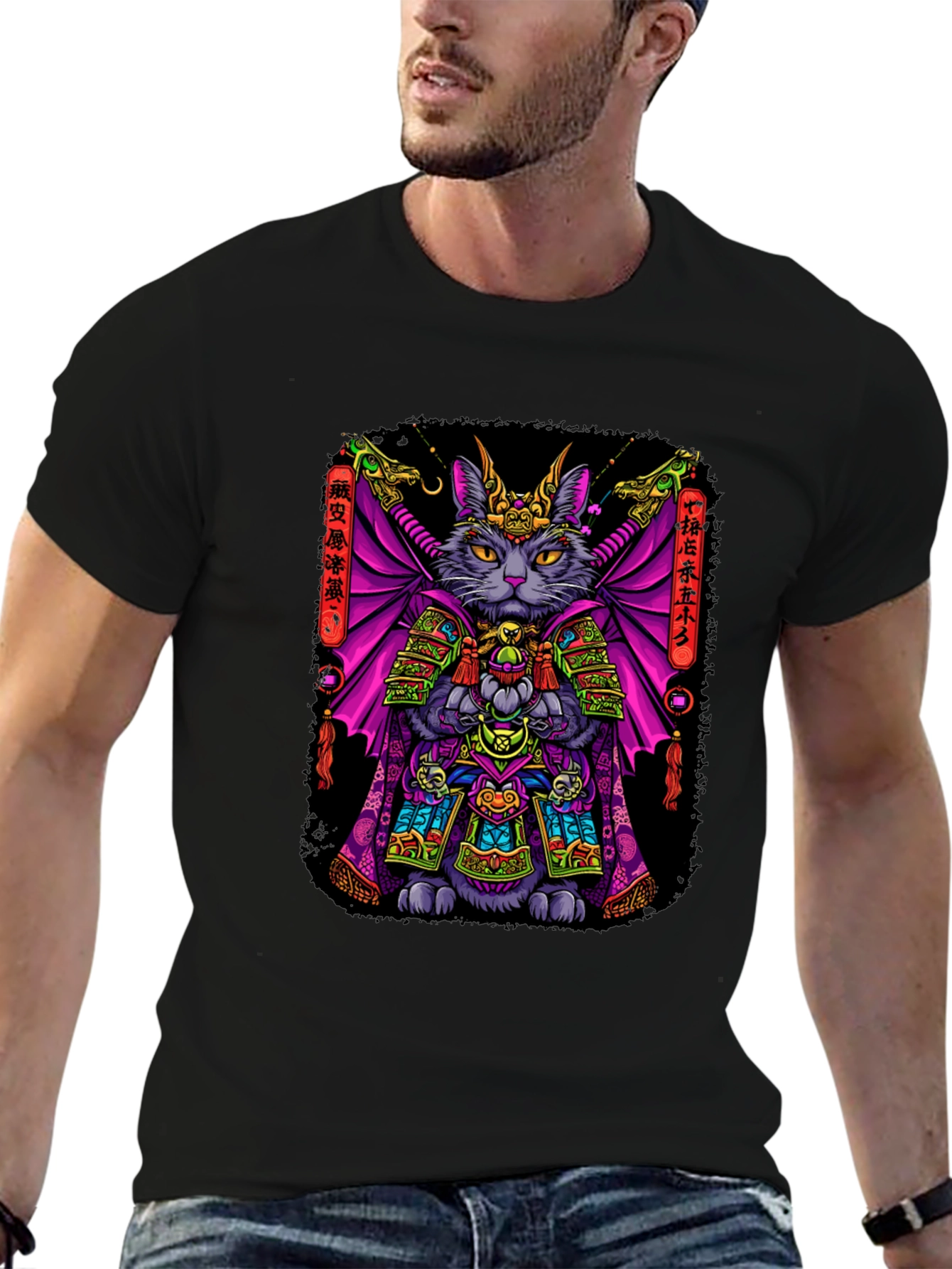 Samurai Cat T-Shirt: Warrior Feline Design