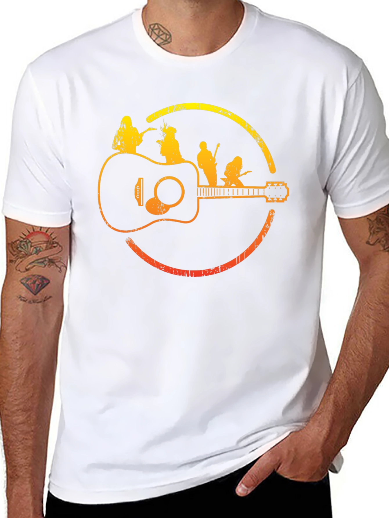 Band on Guitar Graphic Tee - Music Lover Shirt