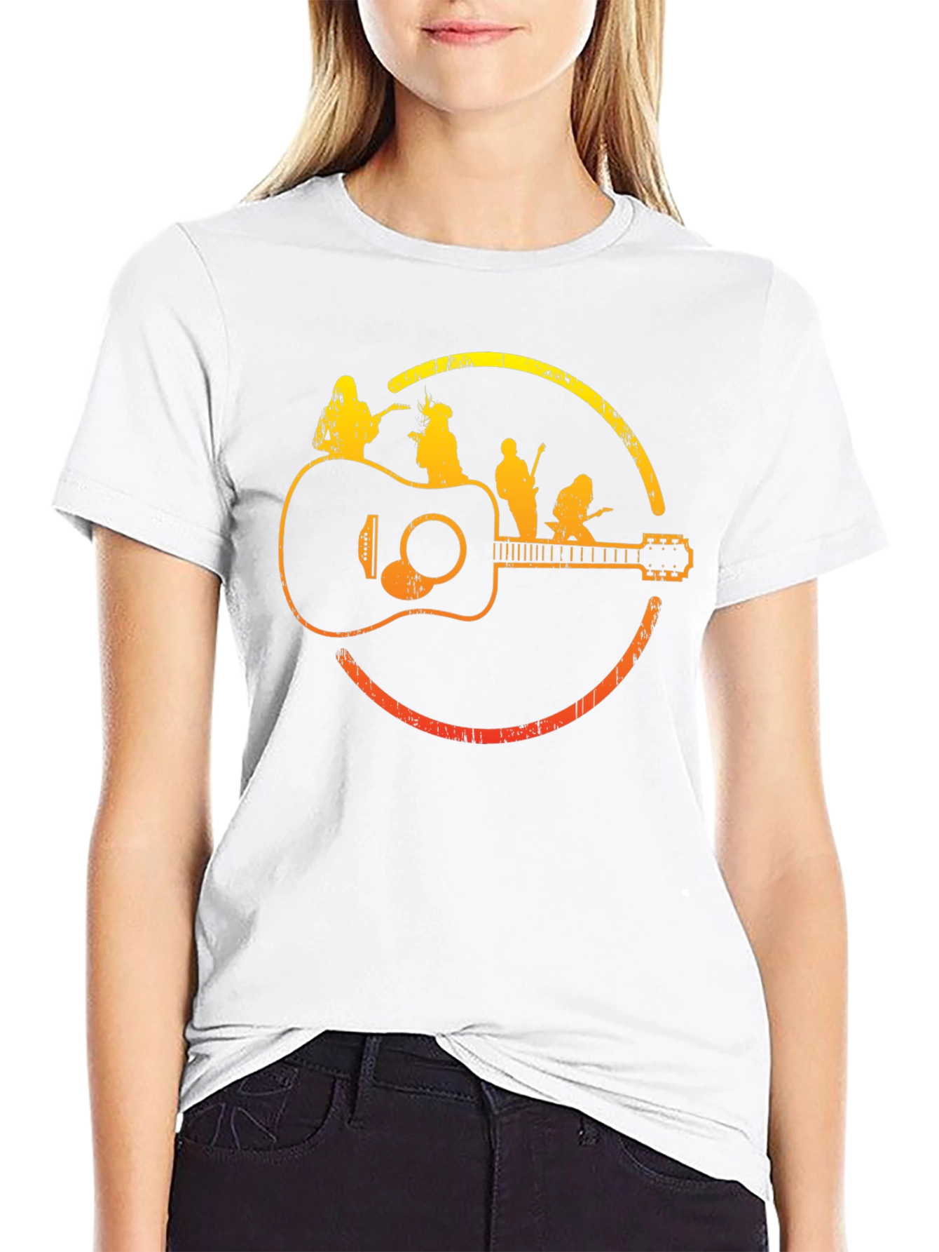 Band on Guitar Graphic Tee - Music Lover Shirt