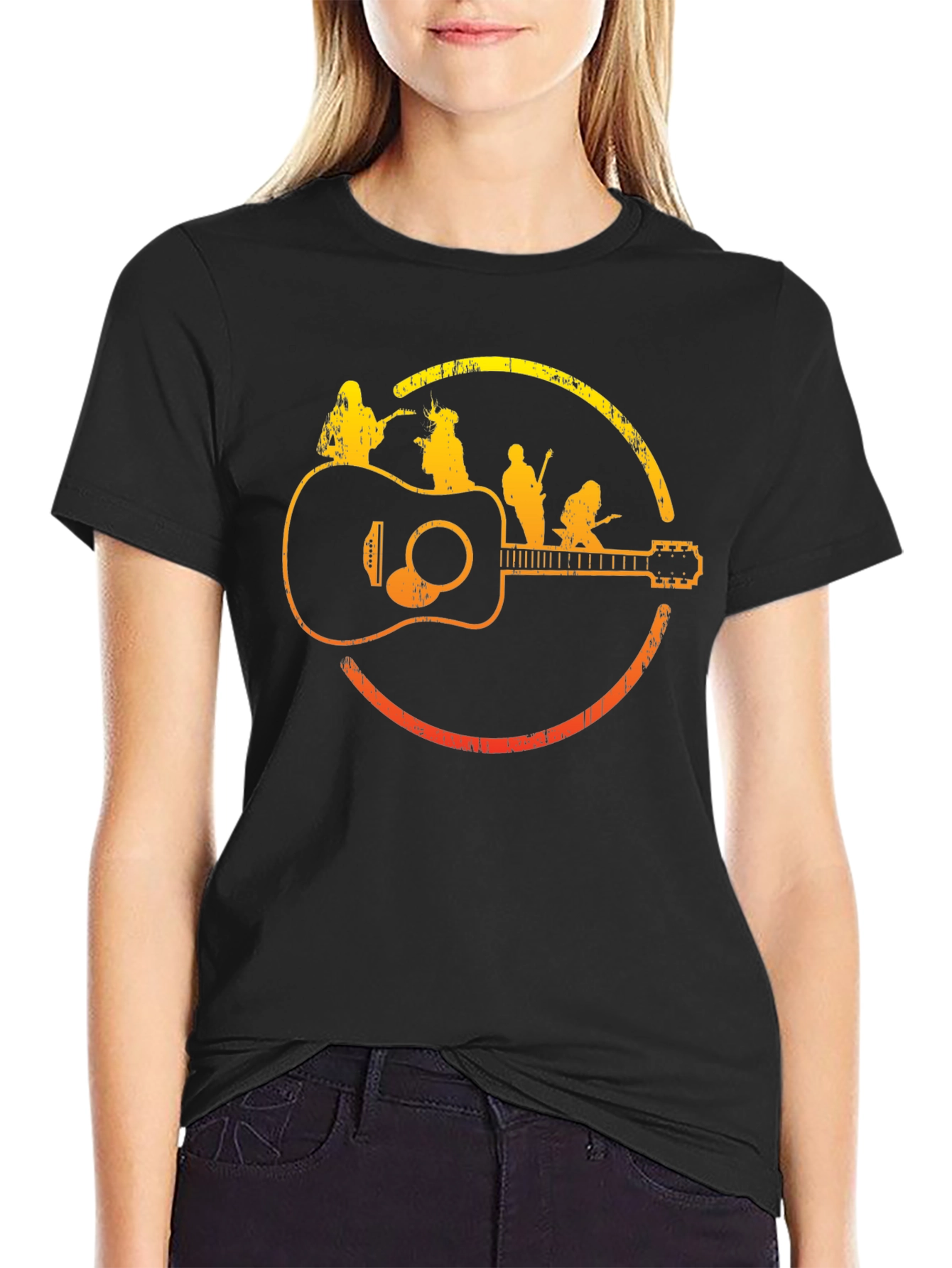 Band on Guitar Graphic Tee - Music Lover Shirt