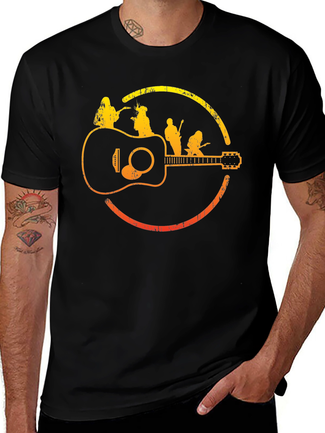 Band on Guitar Graphic Tee - Music Lover Shirt