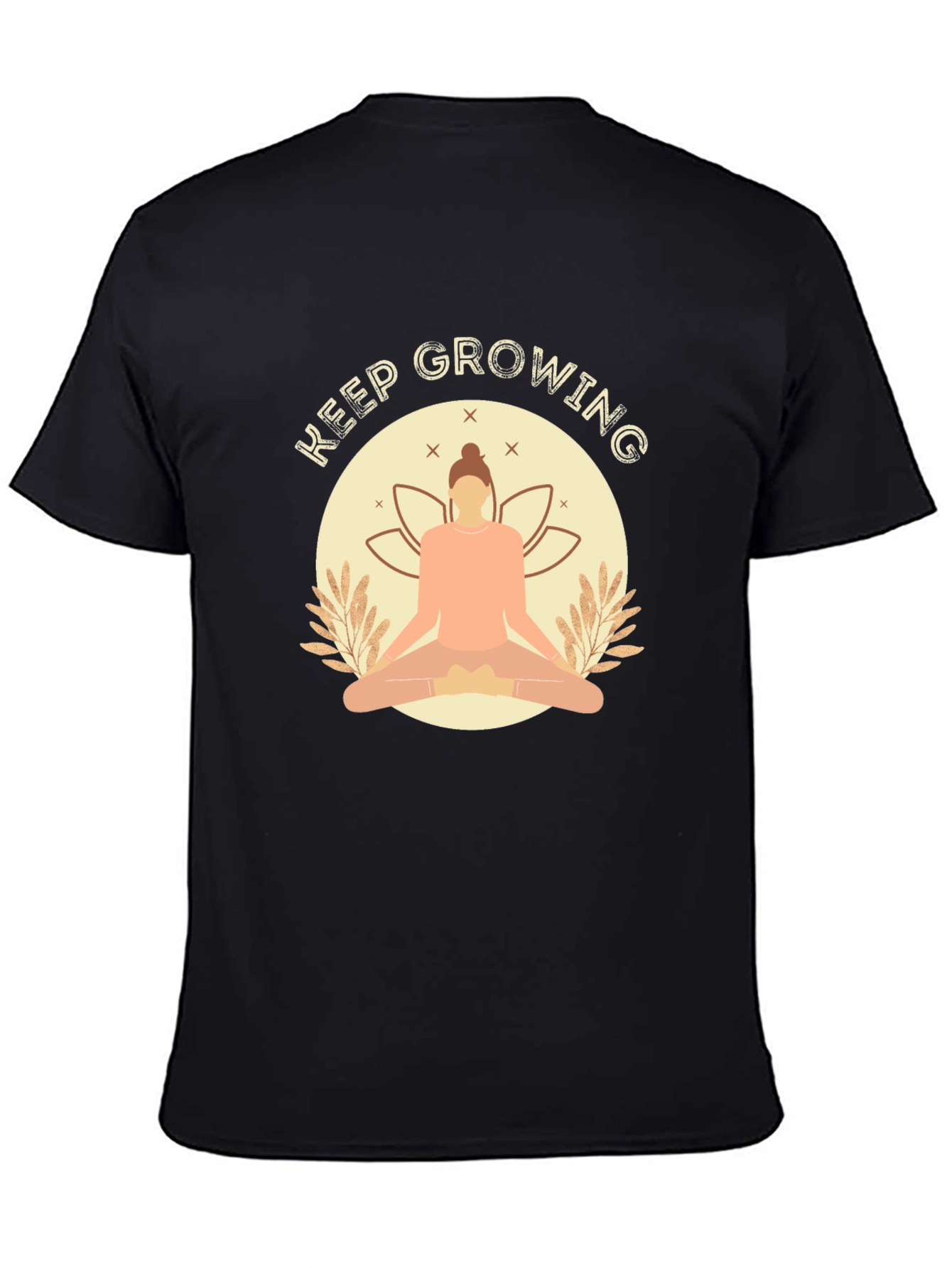 Keep Growing Black T-Shirt with Yoga Design