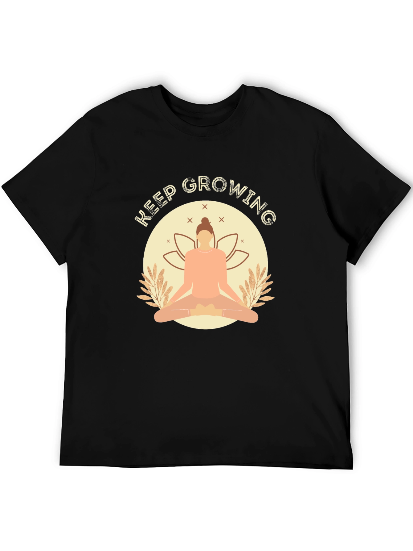 Keep Growing Black T-Shirt with Yoga Design