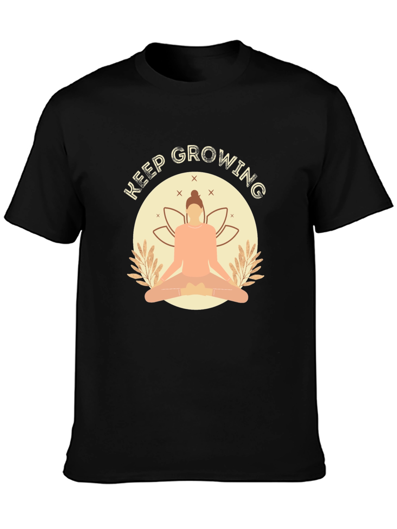 Keep Growing Black T-Shirt with Yoga Design