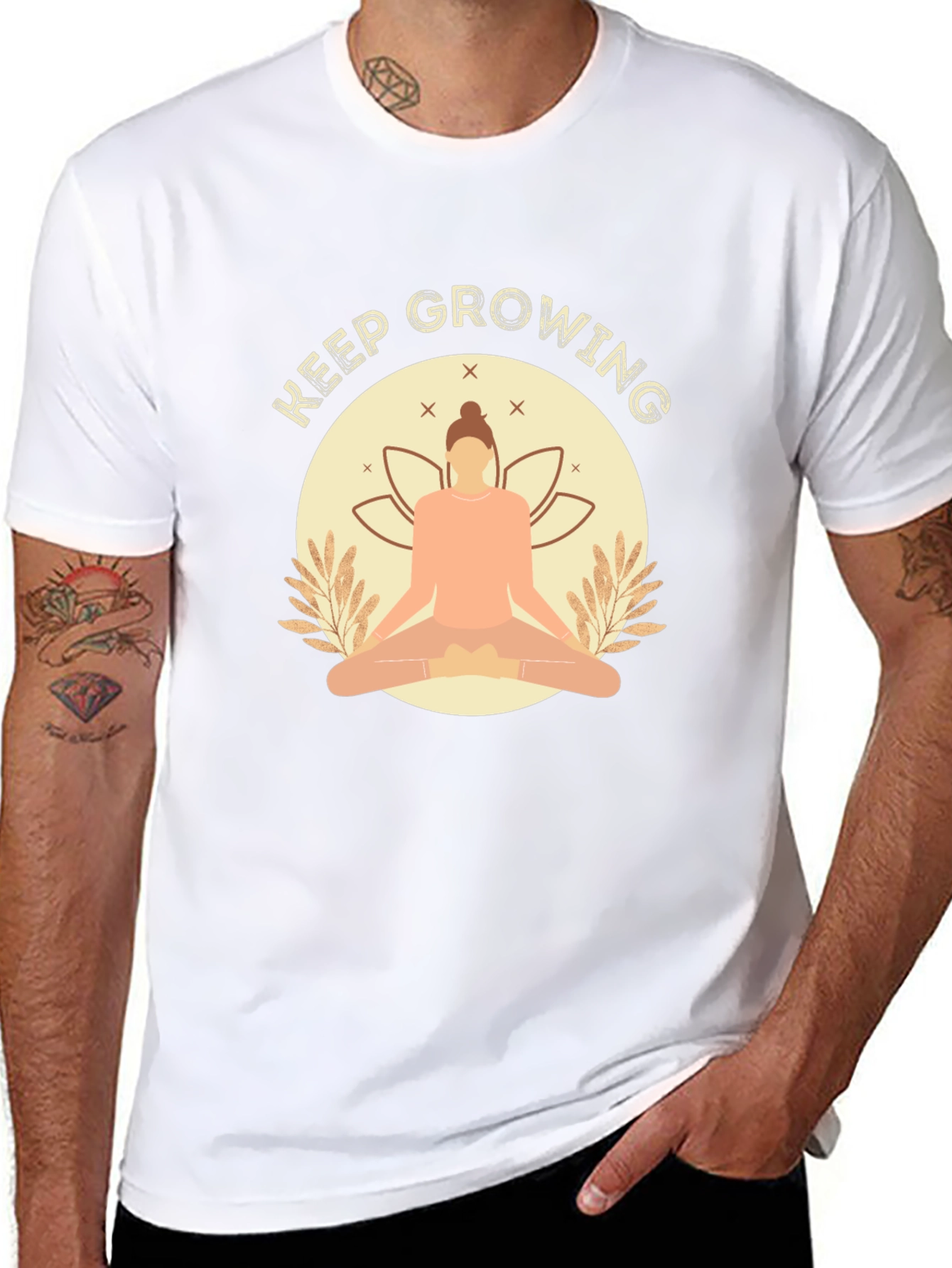 Keep Growing Black T-Shirt with Yoga Design