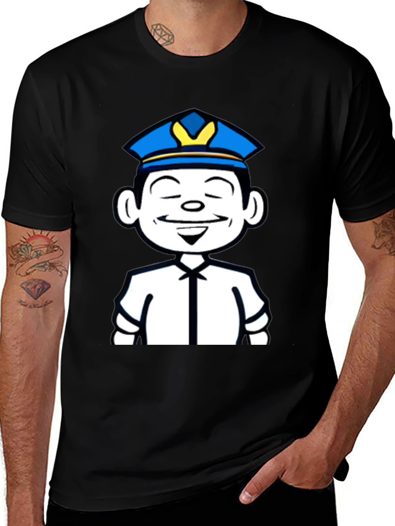 Cartoon Cop T-Shirt - Black Graphic Tee