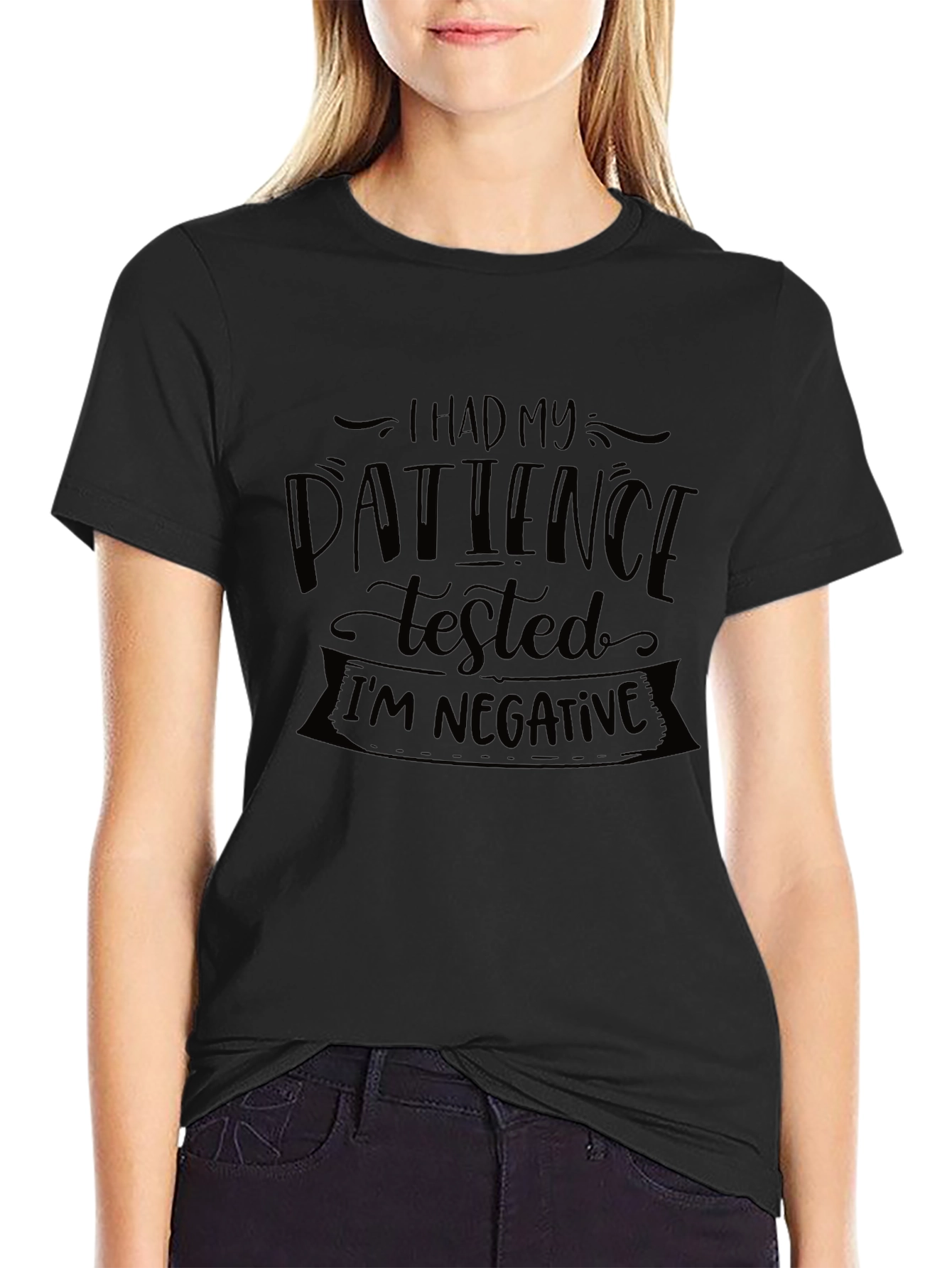 Humorous Patience Tested Graphic Tee - Black