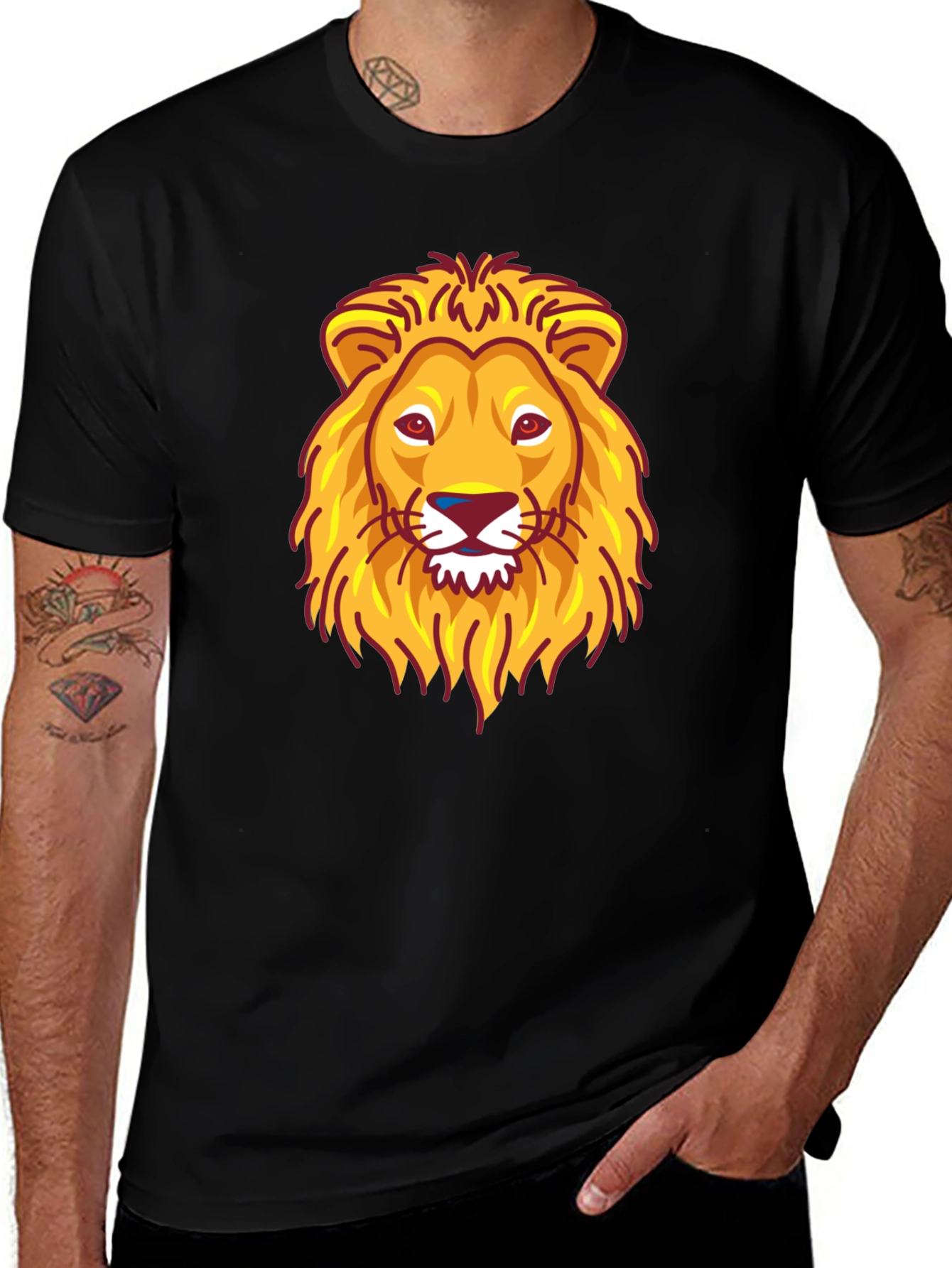 Lion Head Graphic Print Black T-Shirt