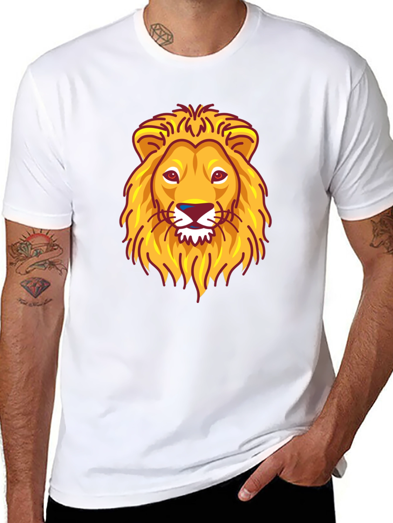 Lion Head Graphic Print Black T-Shirt
