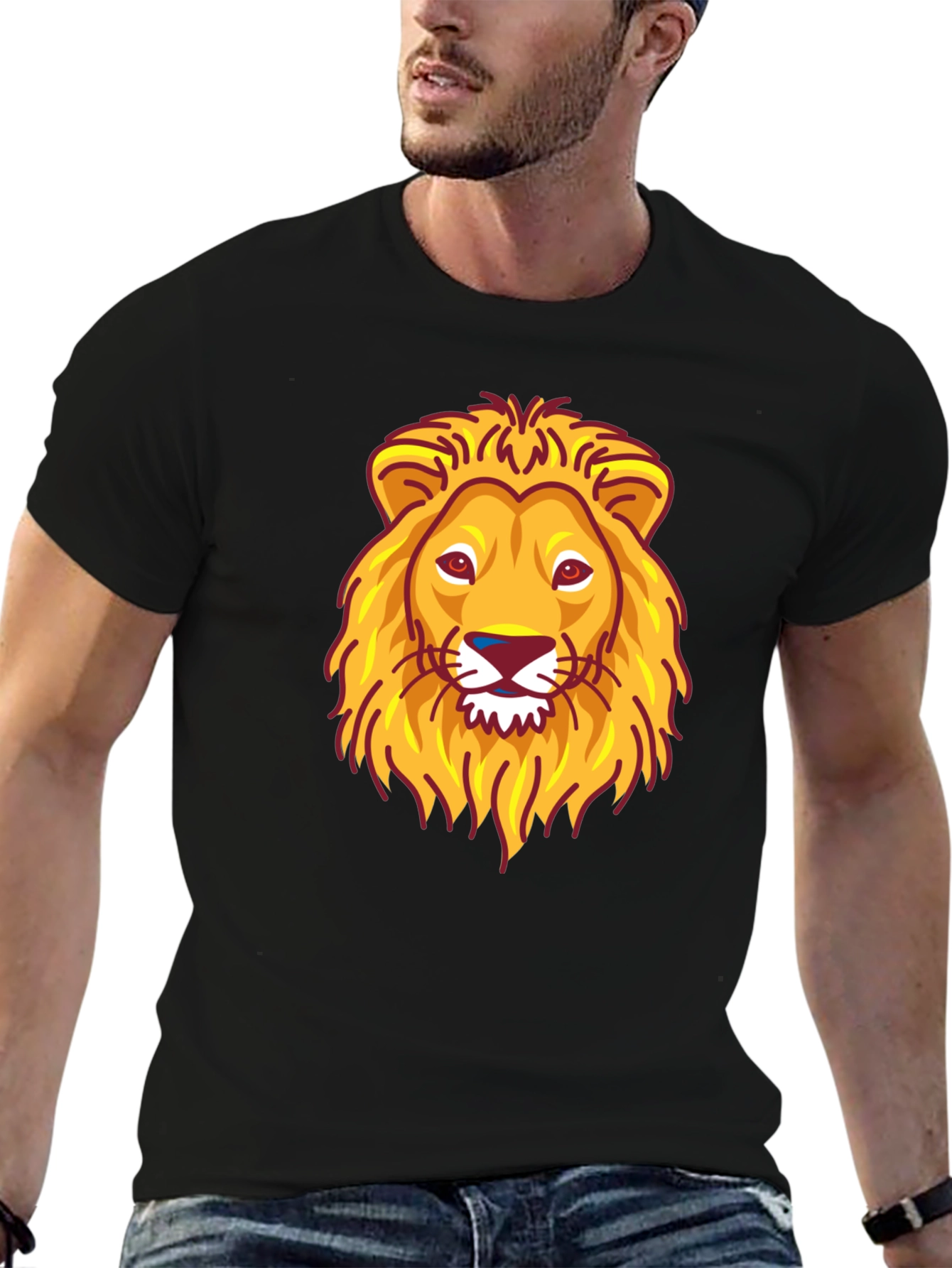 Lion Head Graphic Print Black T-Shirt