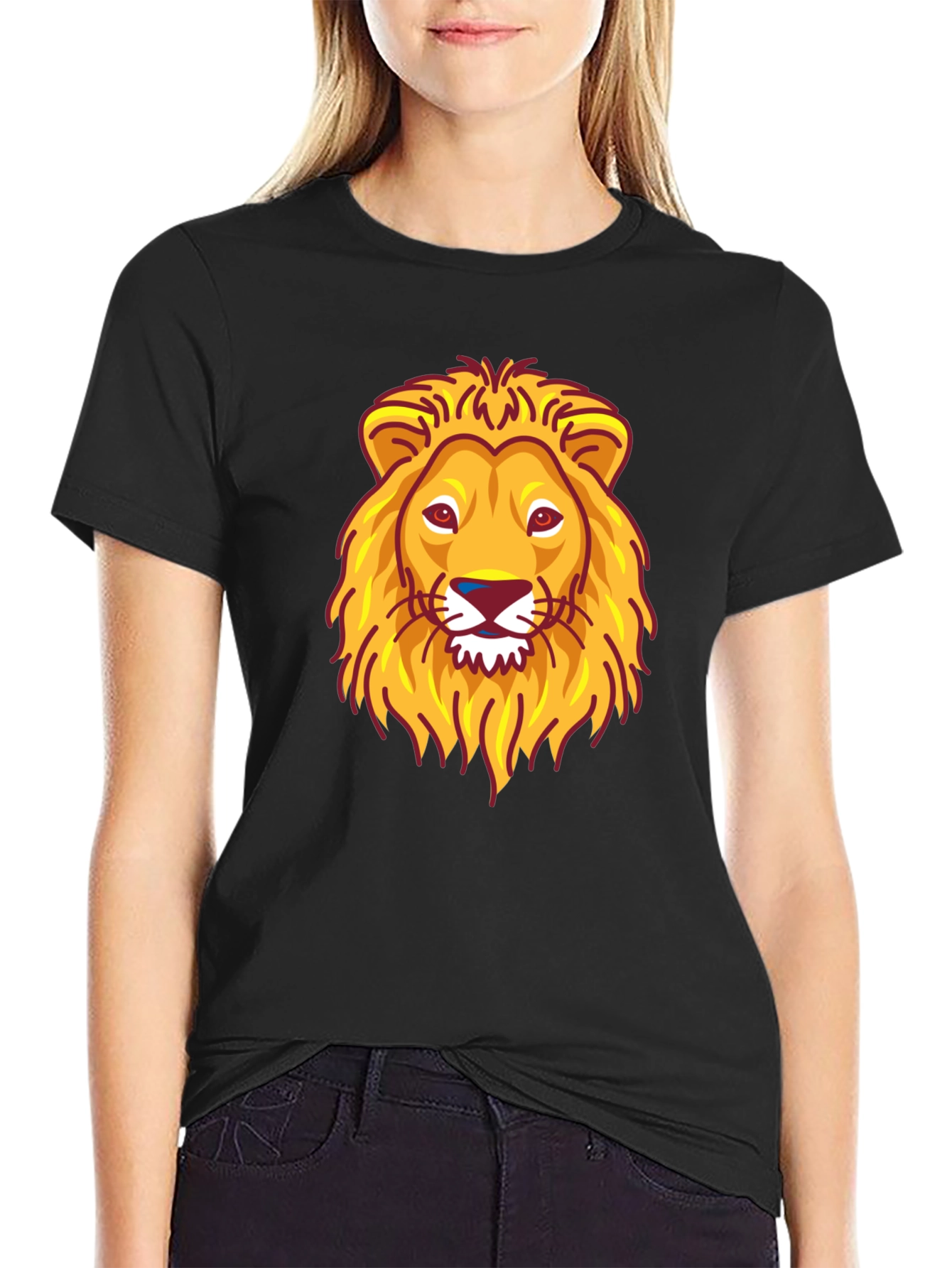 Lion Head Graphic Print Black T-Shirt