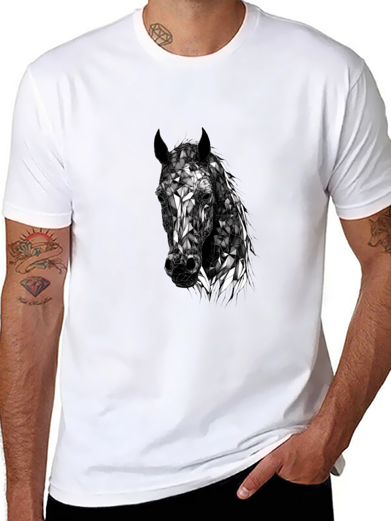 Geometric Horse Head T-Shirt - Black