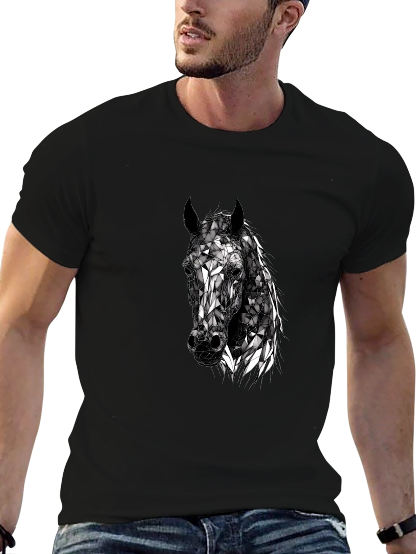 Geometric Horse Head T-Shirt - Black