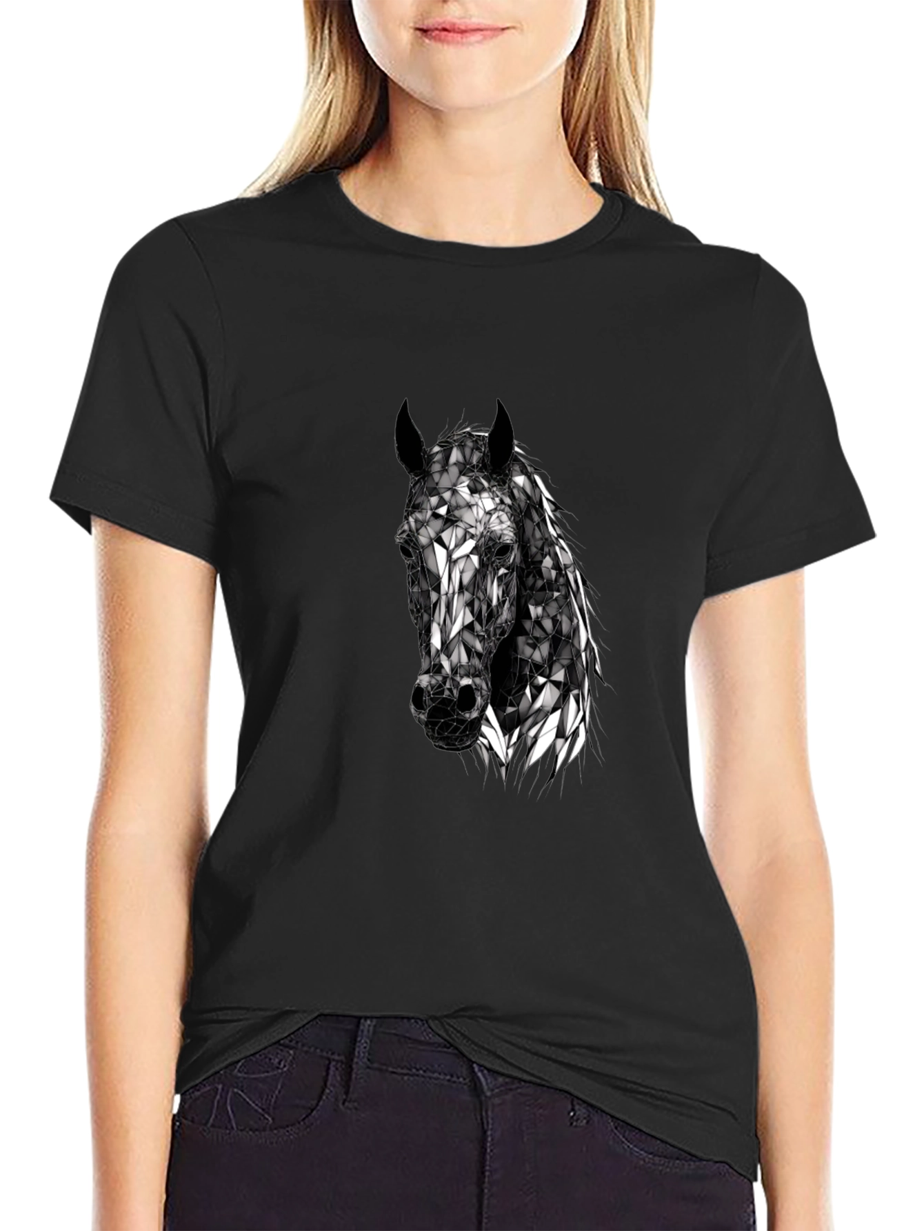 Geometric Horse Head T-Shirt - Black