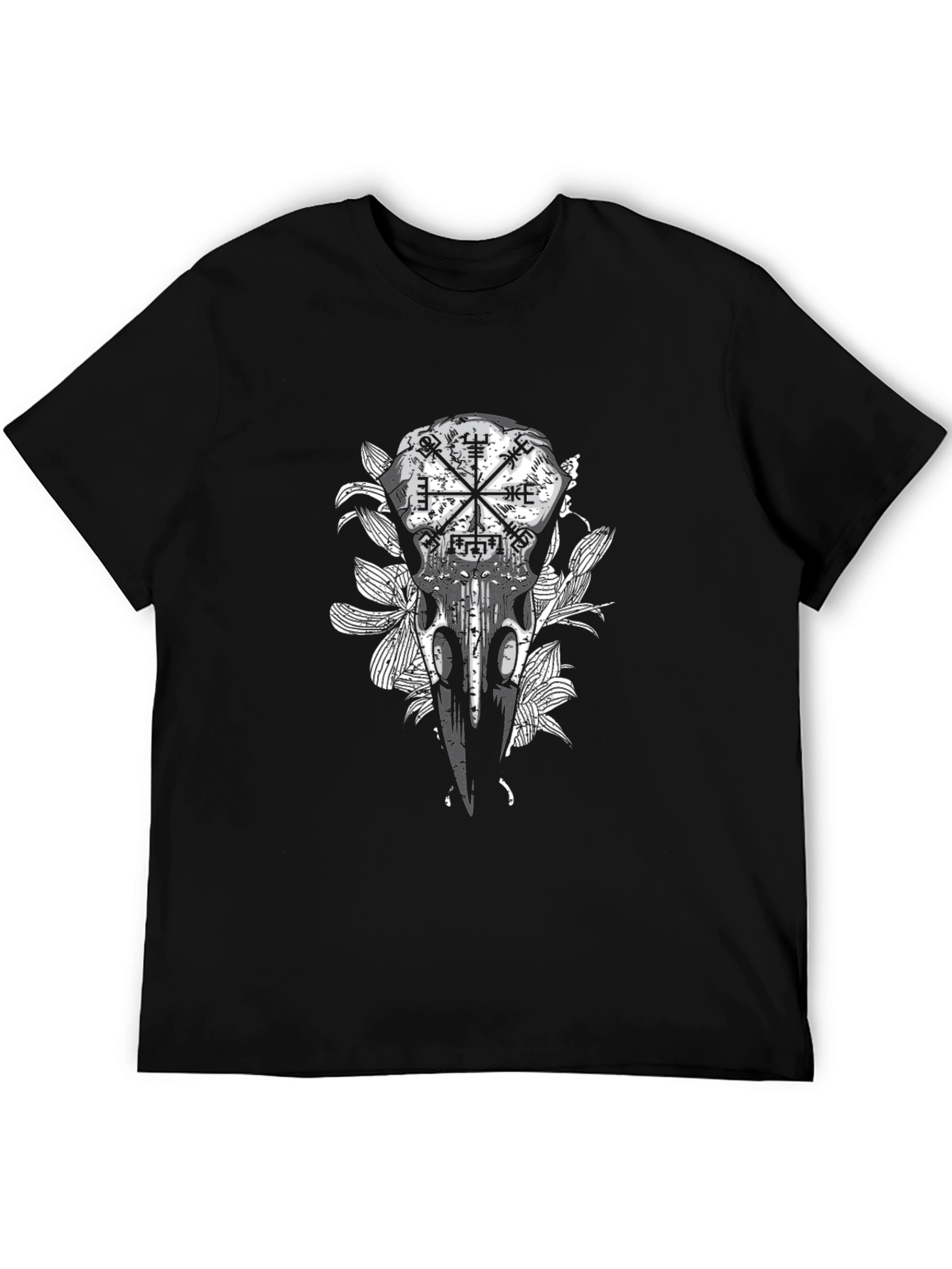 Raven Skull & Vegvisir Black Graphic Tee