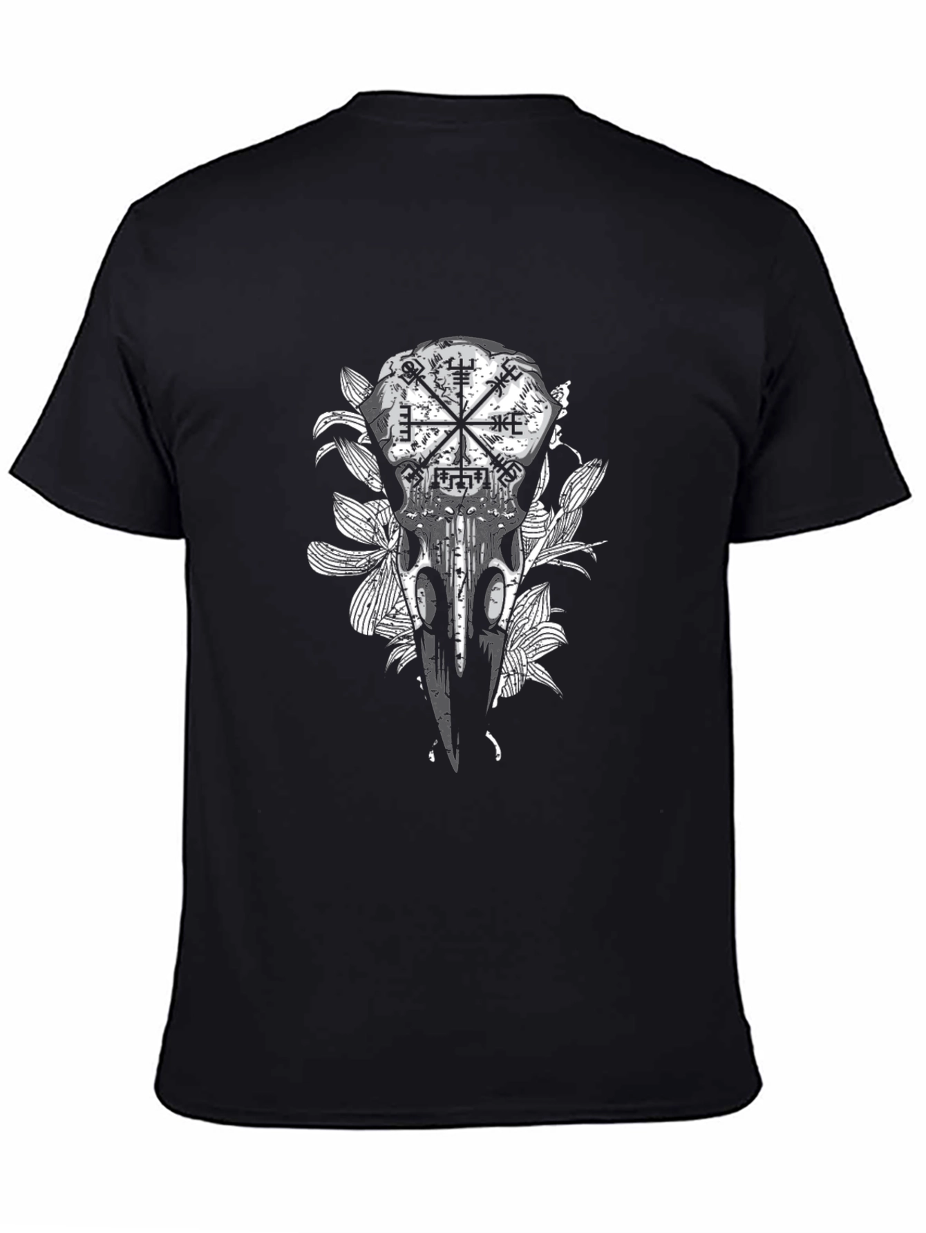 Raven Skull & Vegvisir Black Graphic Tee