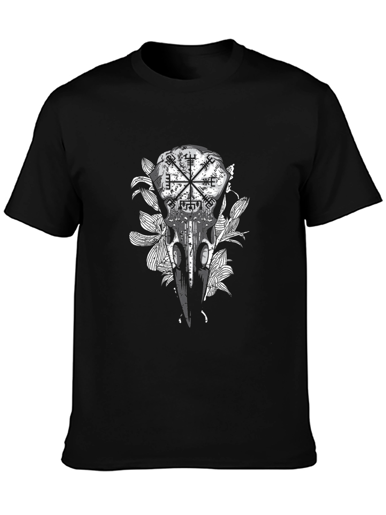 Raven Skull & Vegvisir Black Graphic Tee