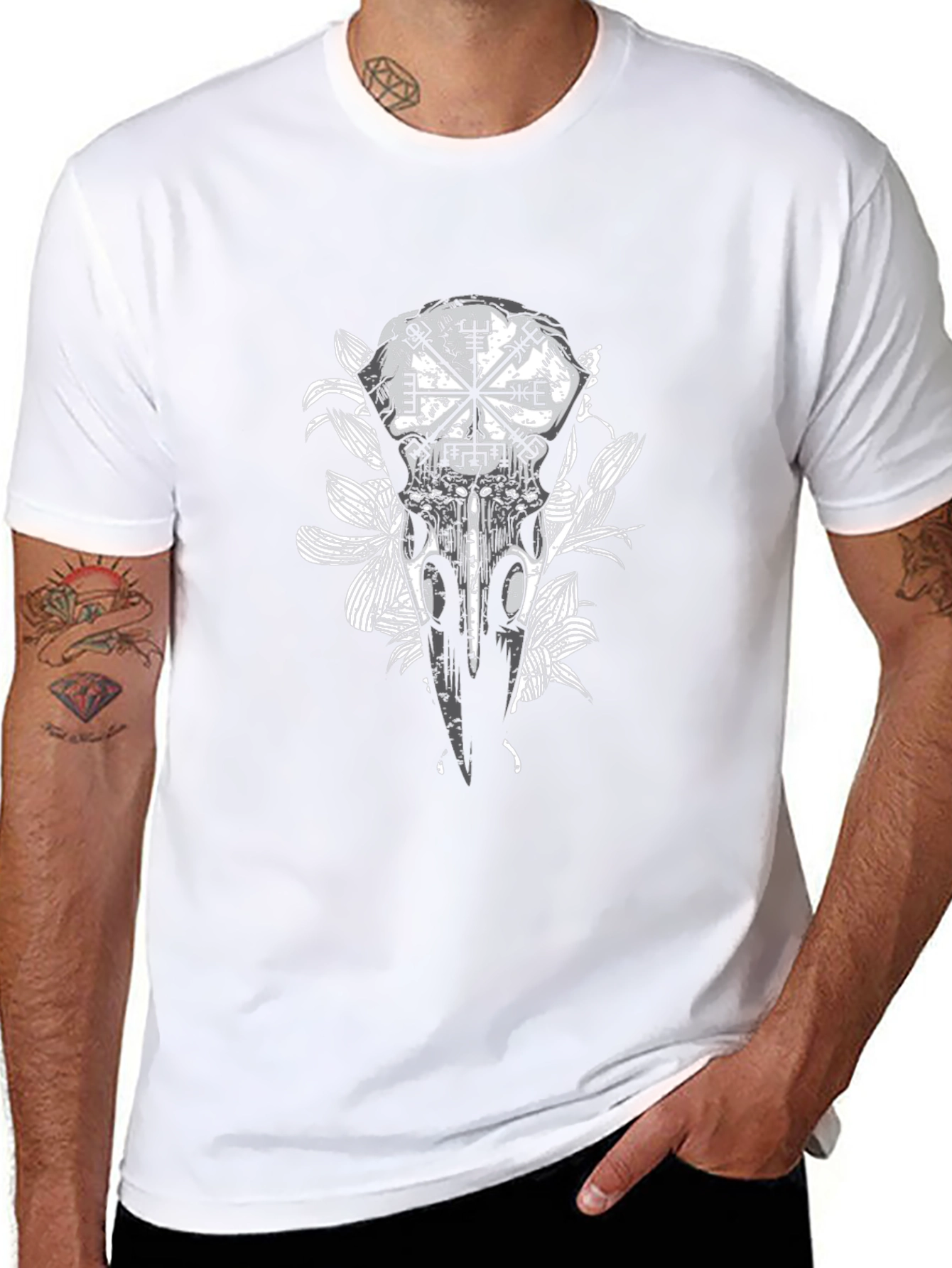 Raven Skull & Vegvisir Black Graphic Tee
