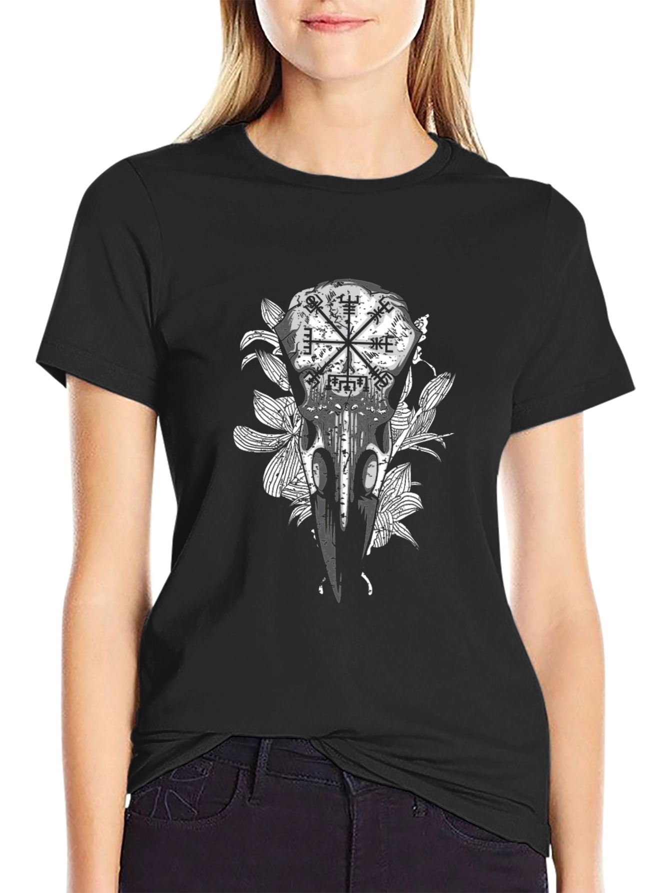 Raven Skull & Vegvisir Black Graphic Tee