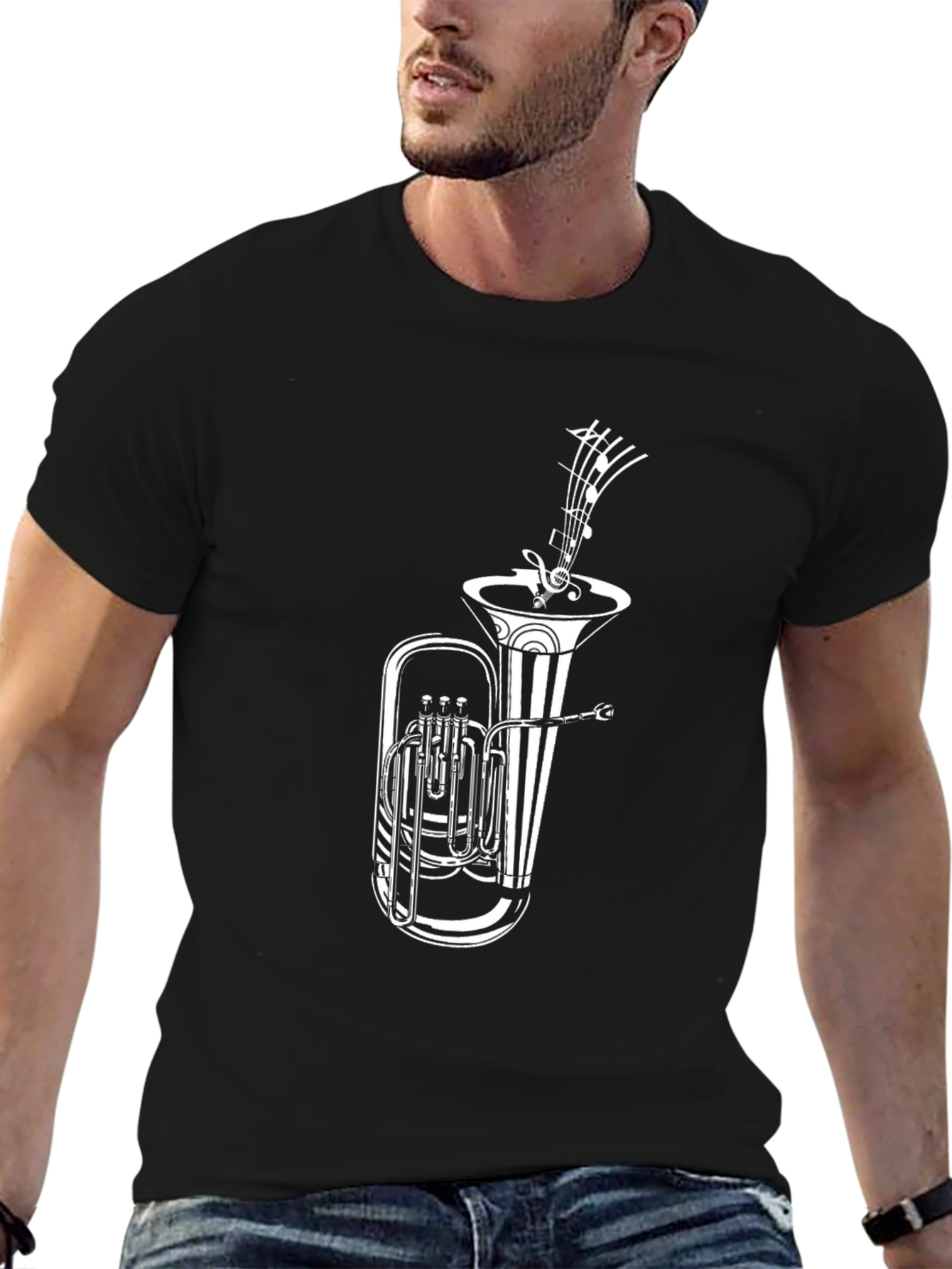 Musical Tuba Graphic Tee - Black Cotton