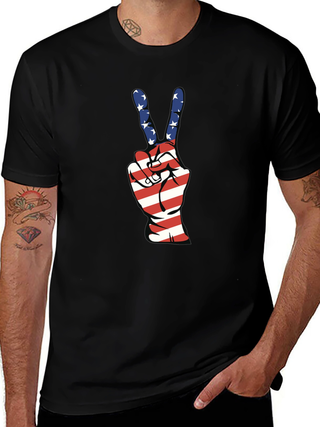 American Flag Peace Sign Graphic T-Shirt
