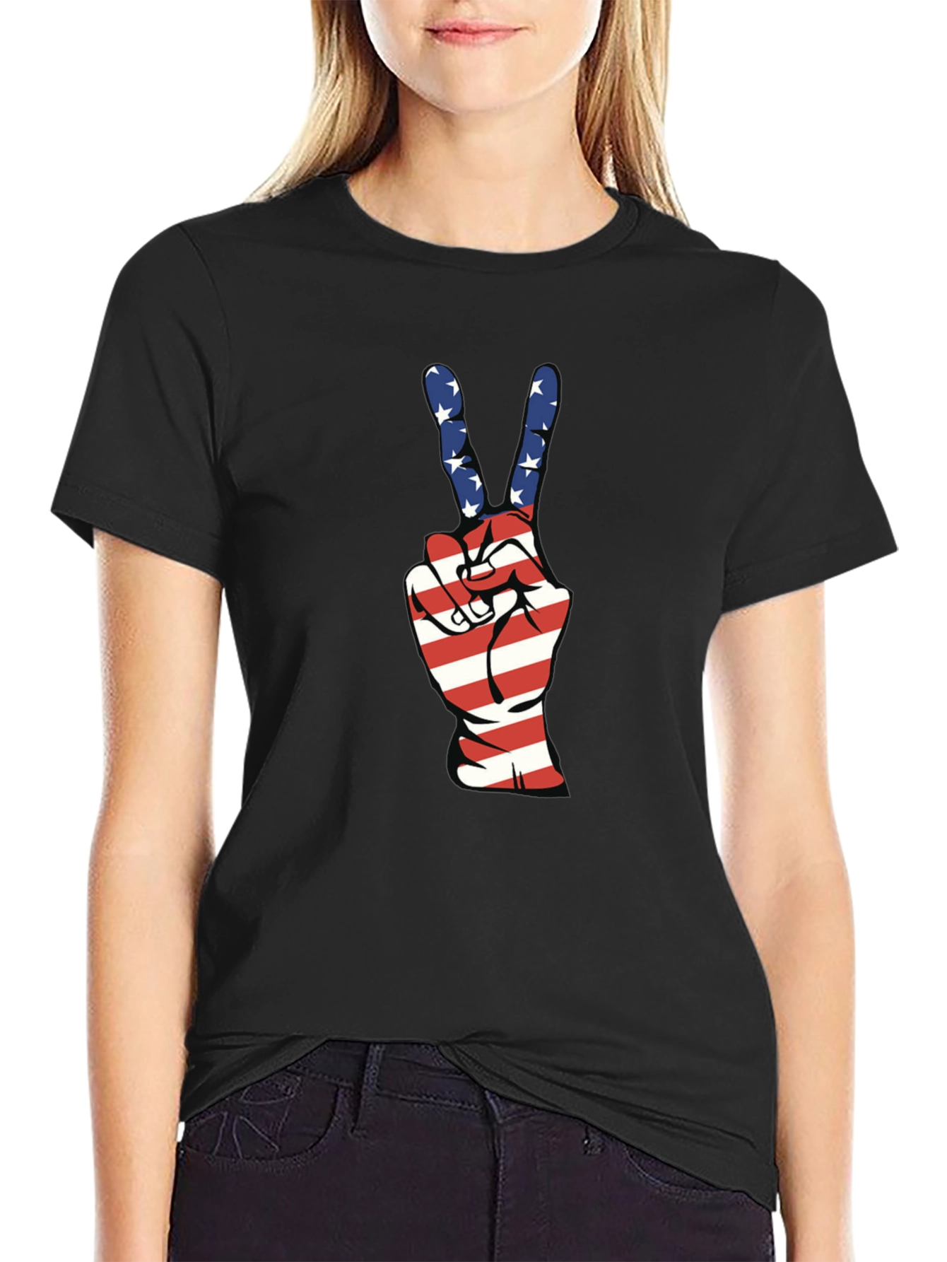 American Flag Peace Sign Graphic T-Shirt