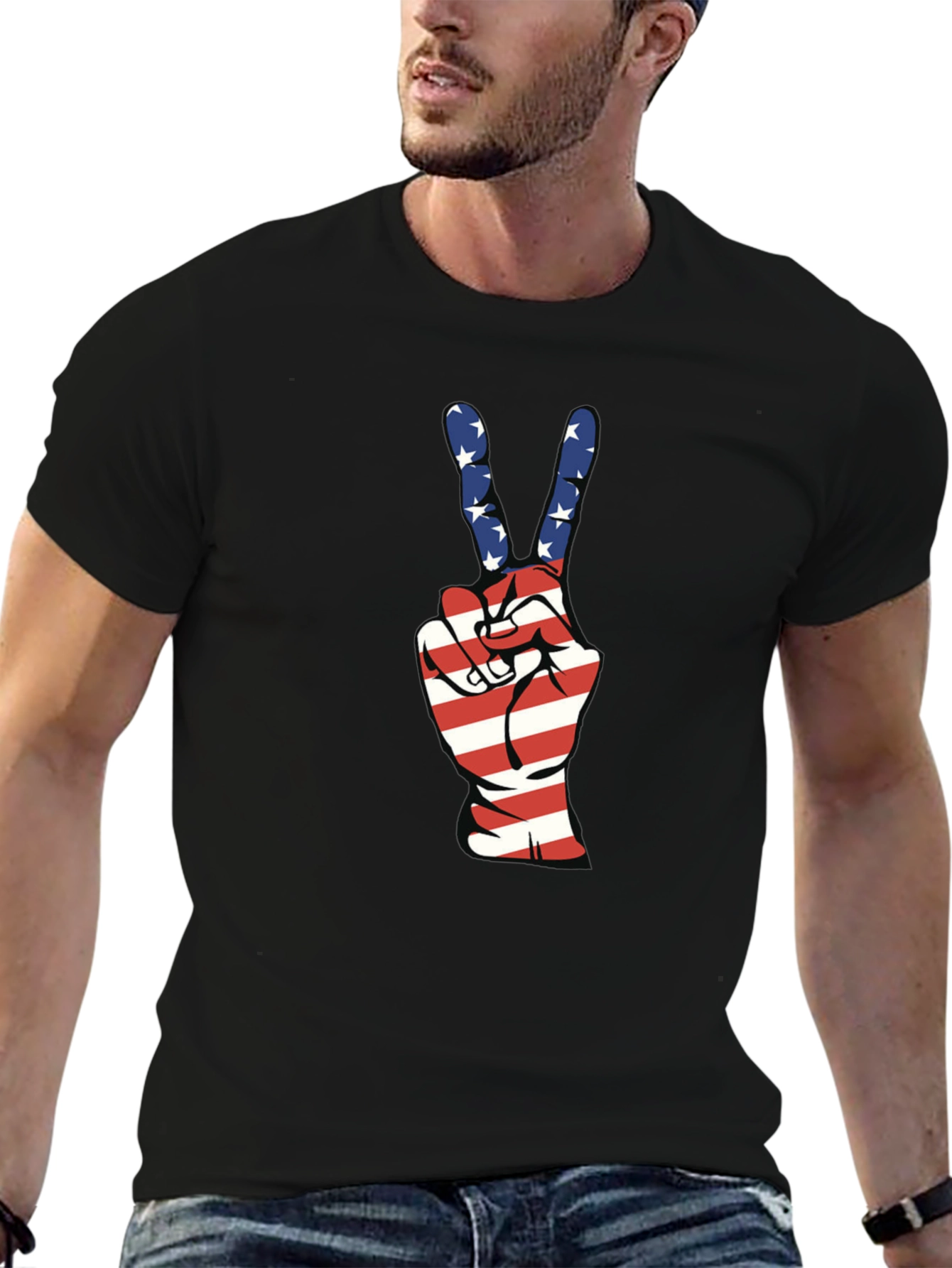 American Flag Peace Sign Graphic T-Shirt