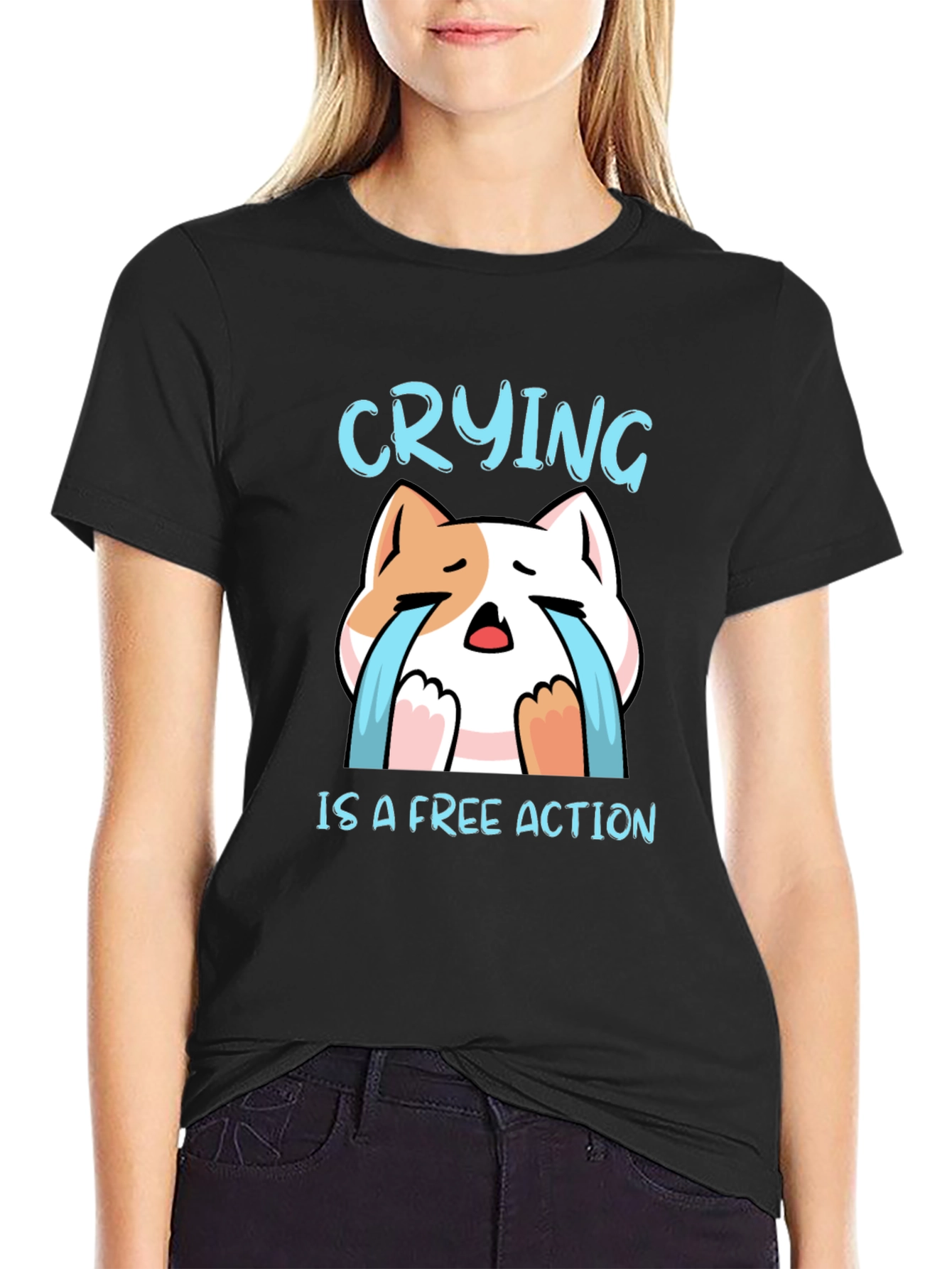 Crying is a Free Action Cat T-Shirt