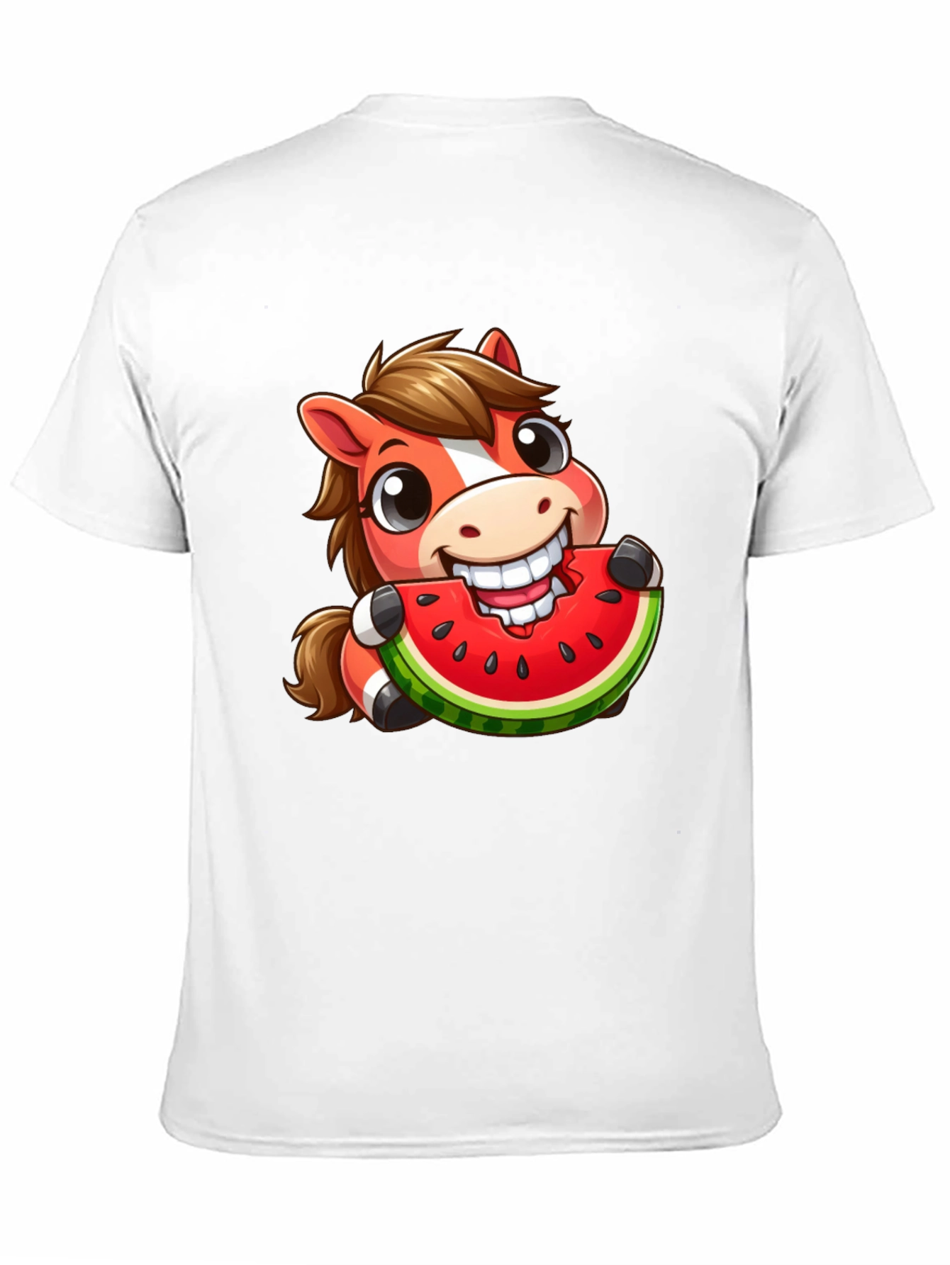 Cartoon Horse Eating Watermelon Graphic Tee