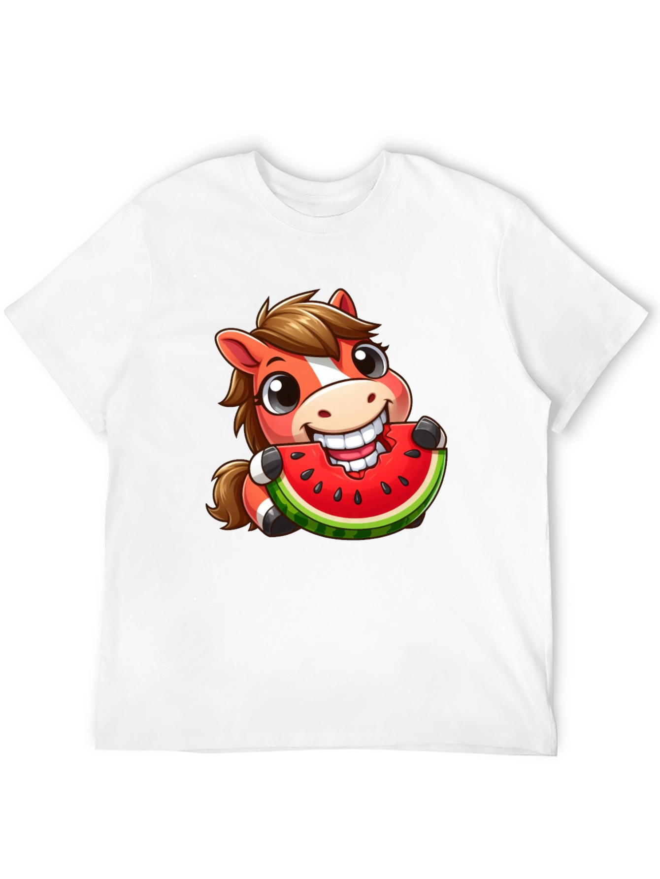 Cartoon Horse Eating Watermelon Graphic Tee