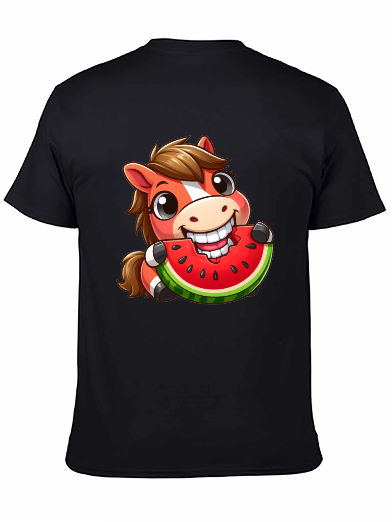 Cartoon Horse Eating Watermelon Graphic Tee