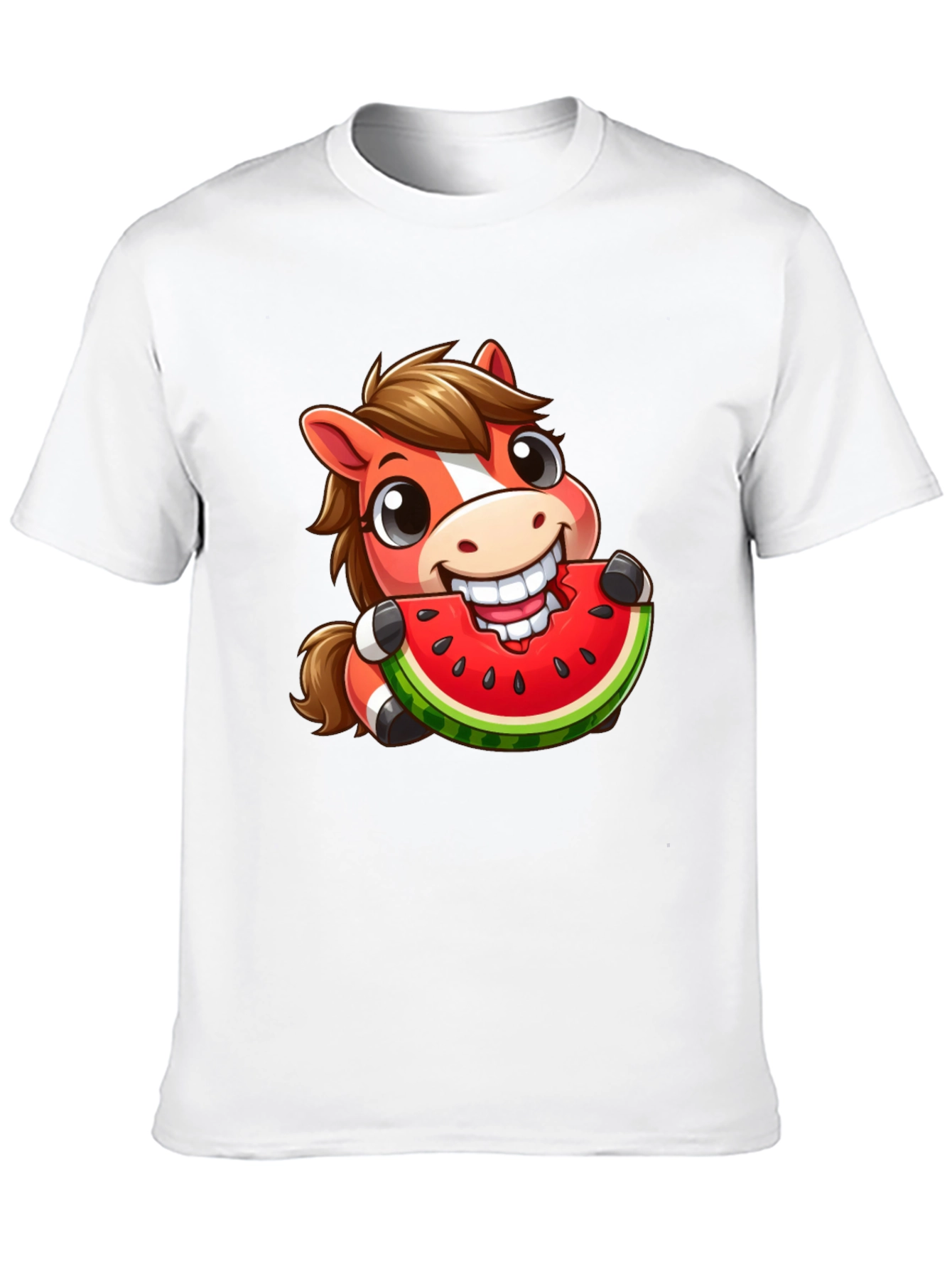 Cartoon Horse Eating Watermelon Graphic Tee