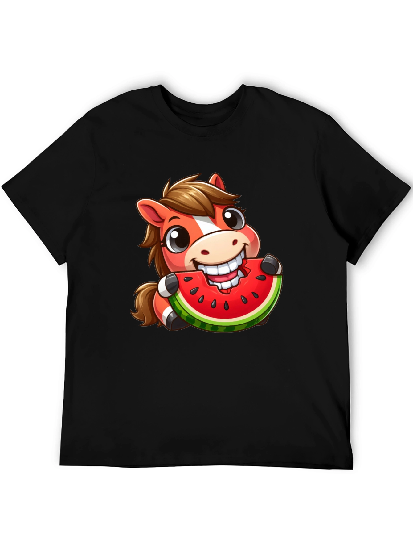 Cartoon Horse Eating Watermelon Graphic Tee