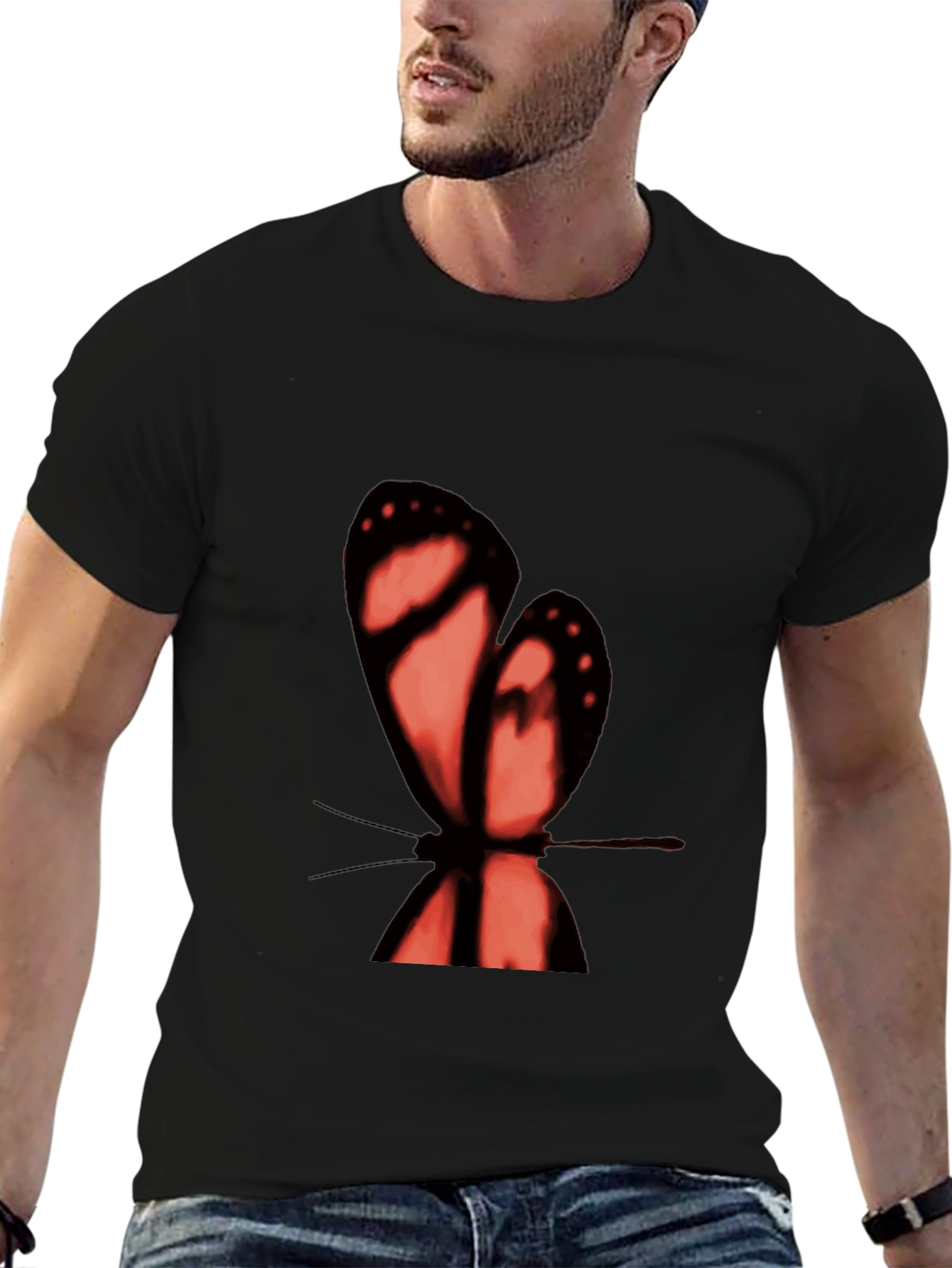 Butterfly Graphic Tee - Stylish Mens Black T-Shirt