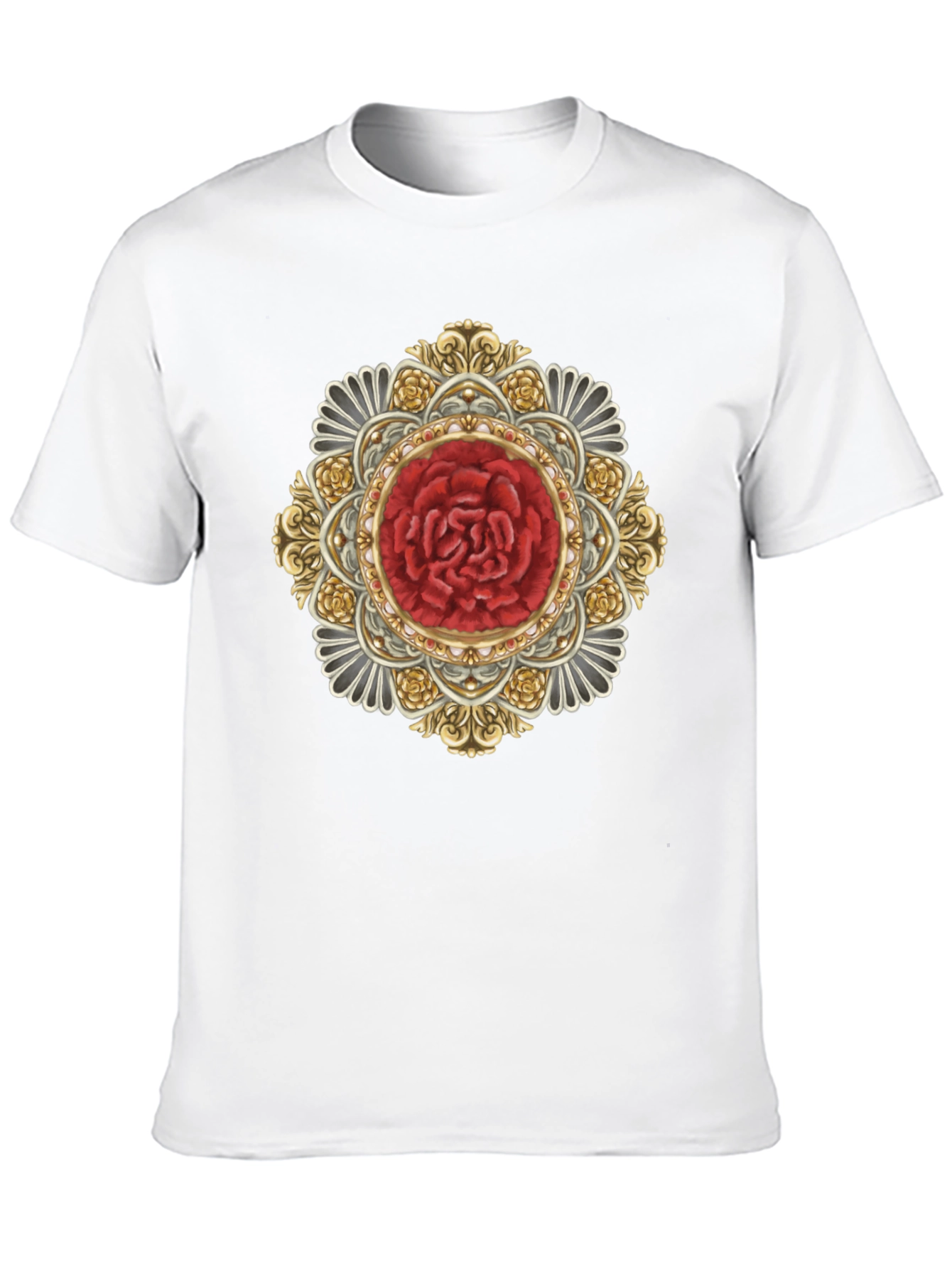 Ornate Rose Mandala Black T-Shirt