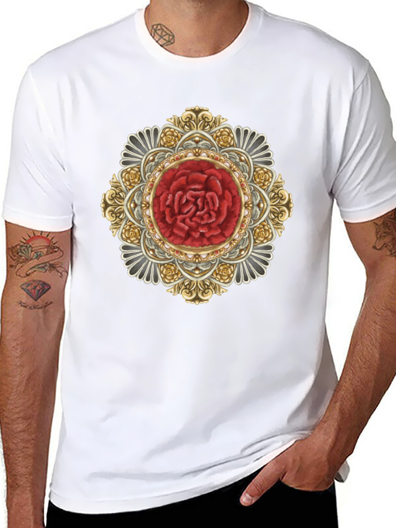 Ornate Rose Mandala Black T-Shirt