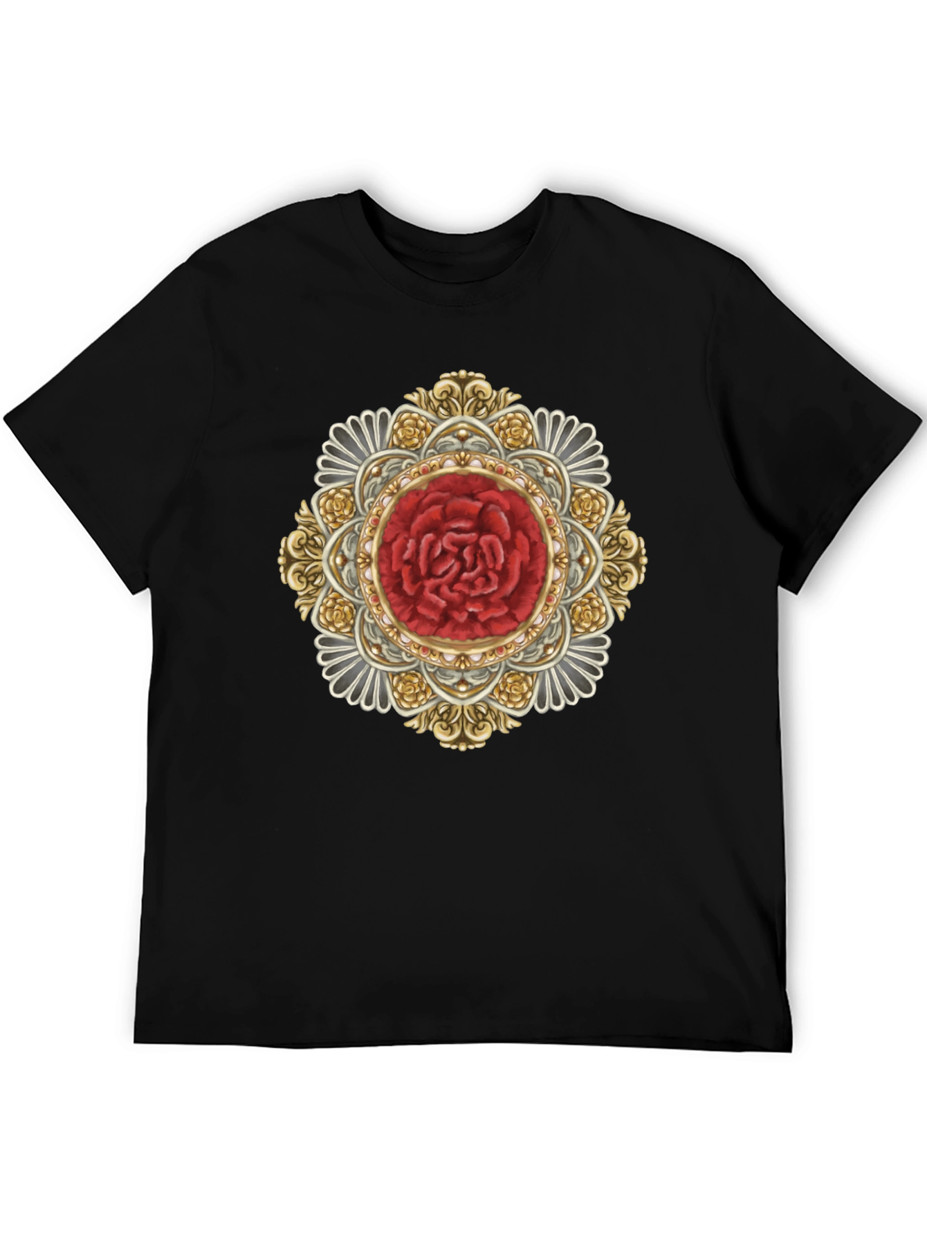 Ornate Rose Mandala Black T-Shirt