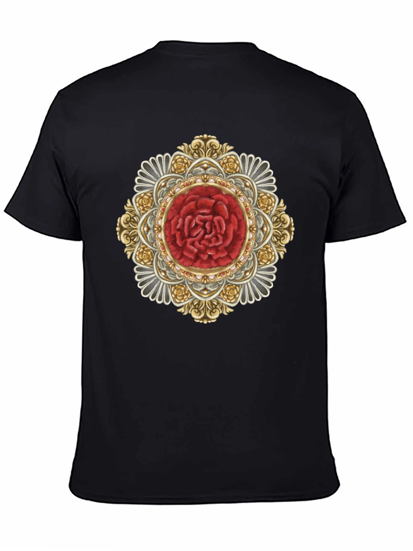 Ornate Rose Mandala Black T-Shirt