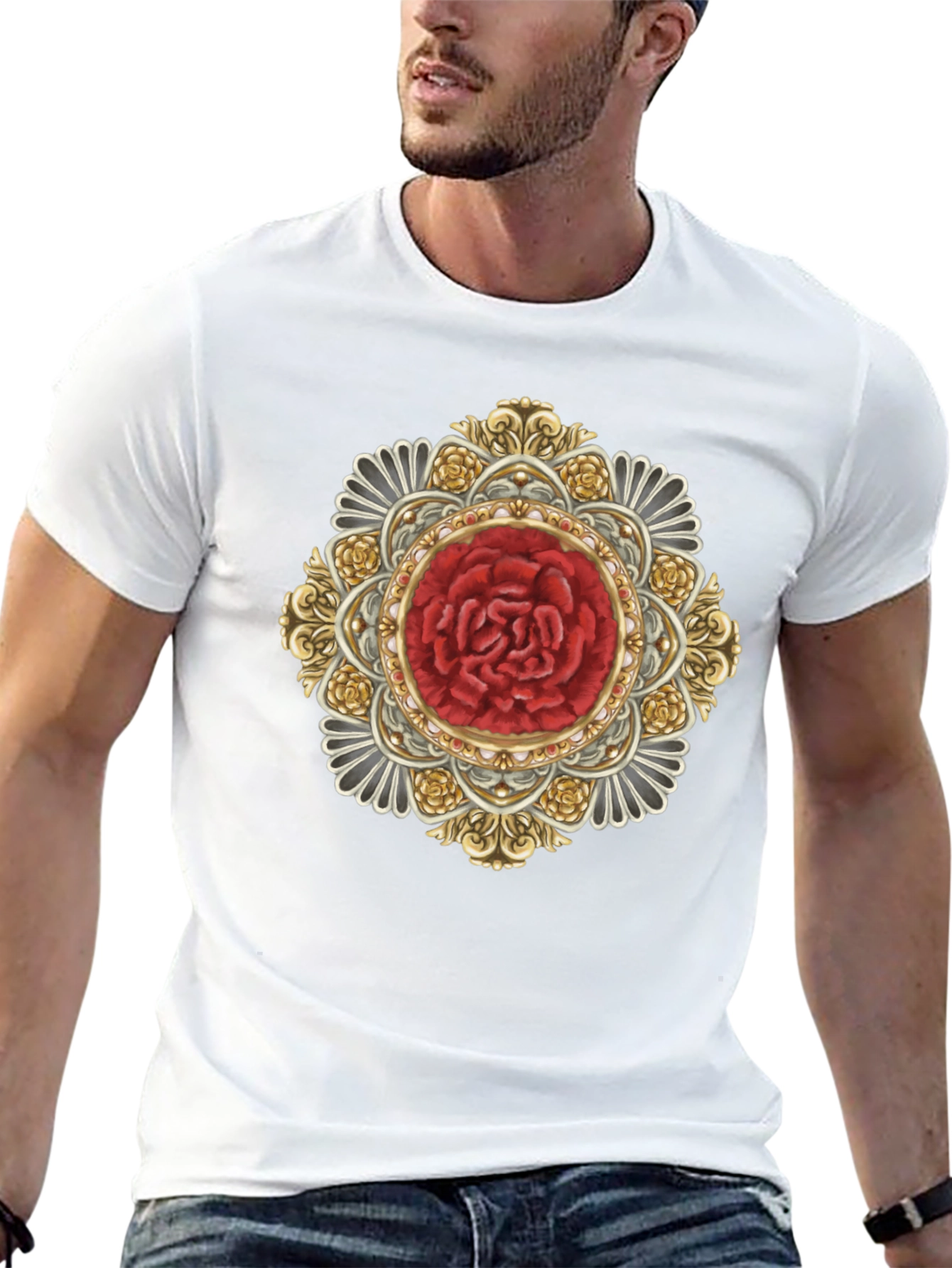 Ornate Rose Mandala Black T-Shirt