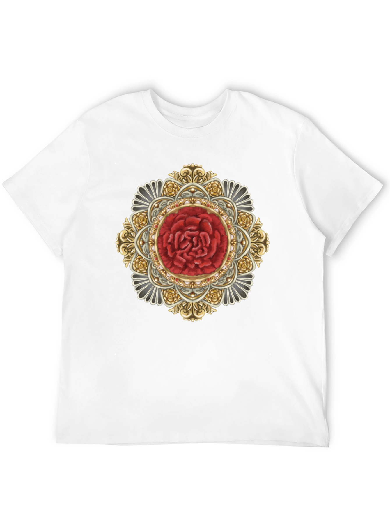 Ornate Rose Mandala Black T-Shirt