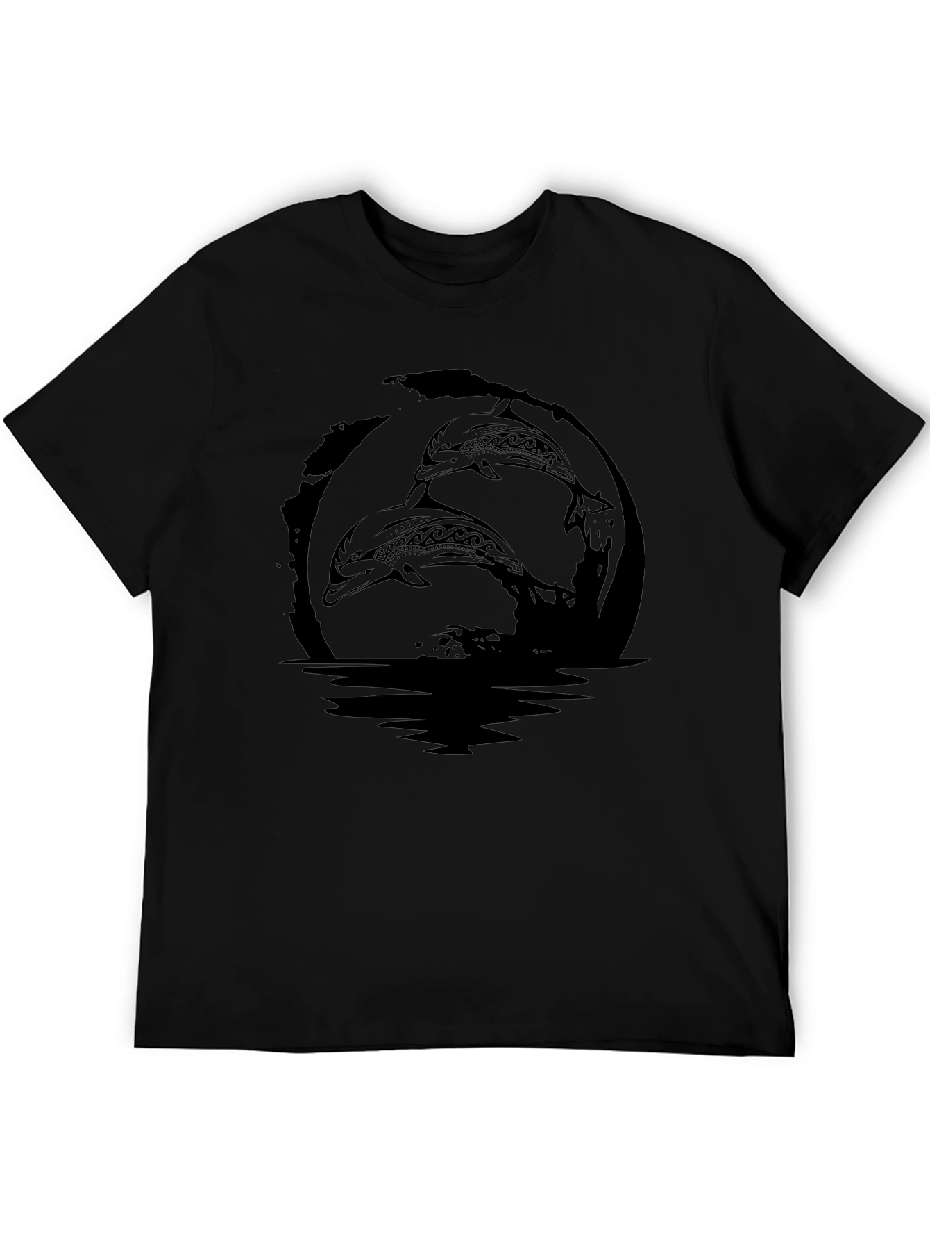 Tribal Dolphin Graphic Black T-Shirt