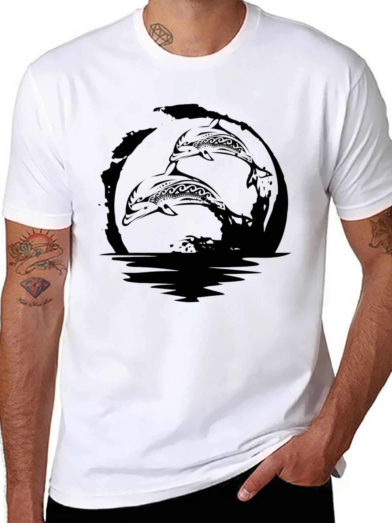 Tribal Dolphin Graphic Black T-Shirt