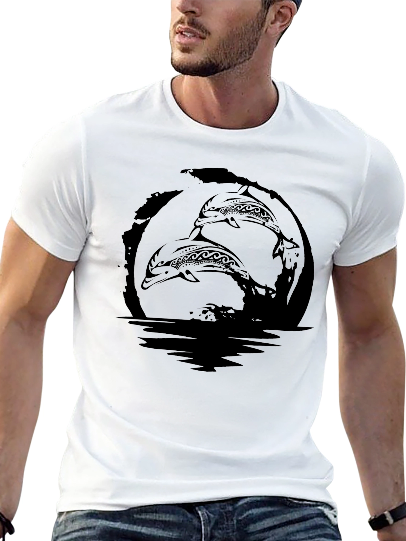 Tribal Dolphin Graphic Black T-Shirt
